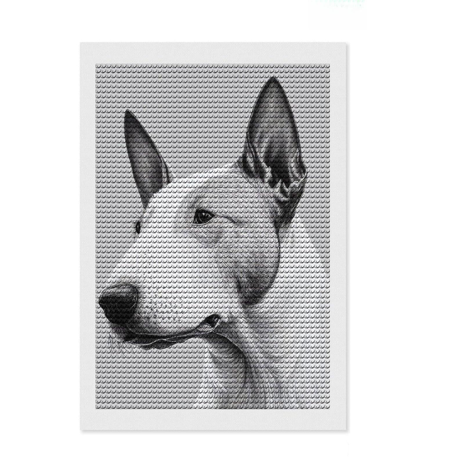 Junmoney Bull Terrier Drawing Dog Diamond Painting Set 8"x12", for Adults, Home Wall Decor, Easy to Enjoy, Christmas Gift, Nice Detail and Sparkle