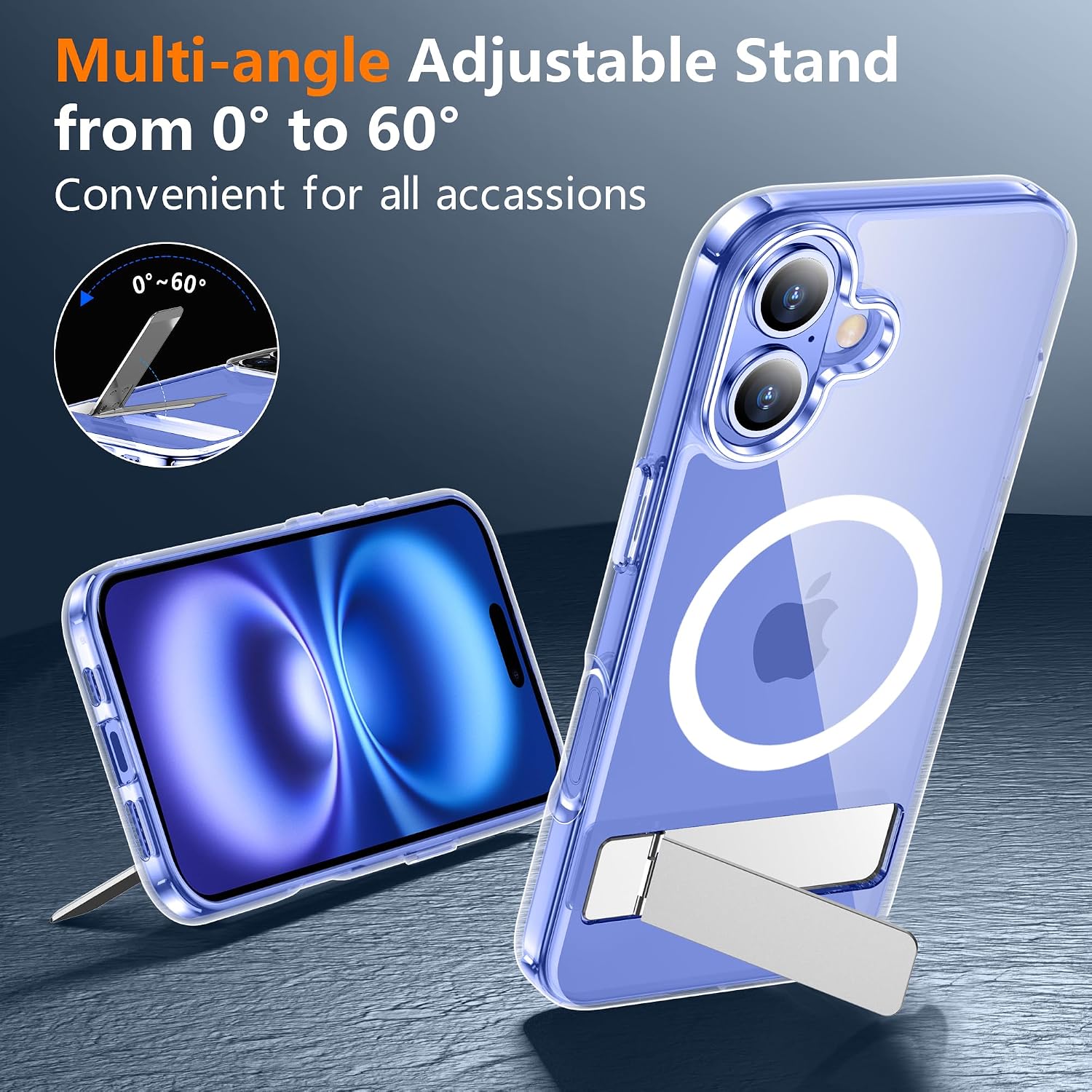  for iPhone 16 Case,with [3 Stand Ways] [Compatible with Magsafe] Crystal Clear with Invisible Kicktand Shockproof Slim Phone Case for iPhone 16 6.1'',Clear thumbnail