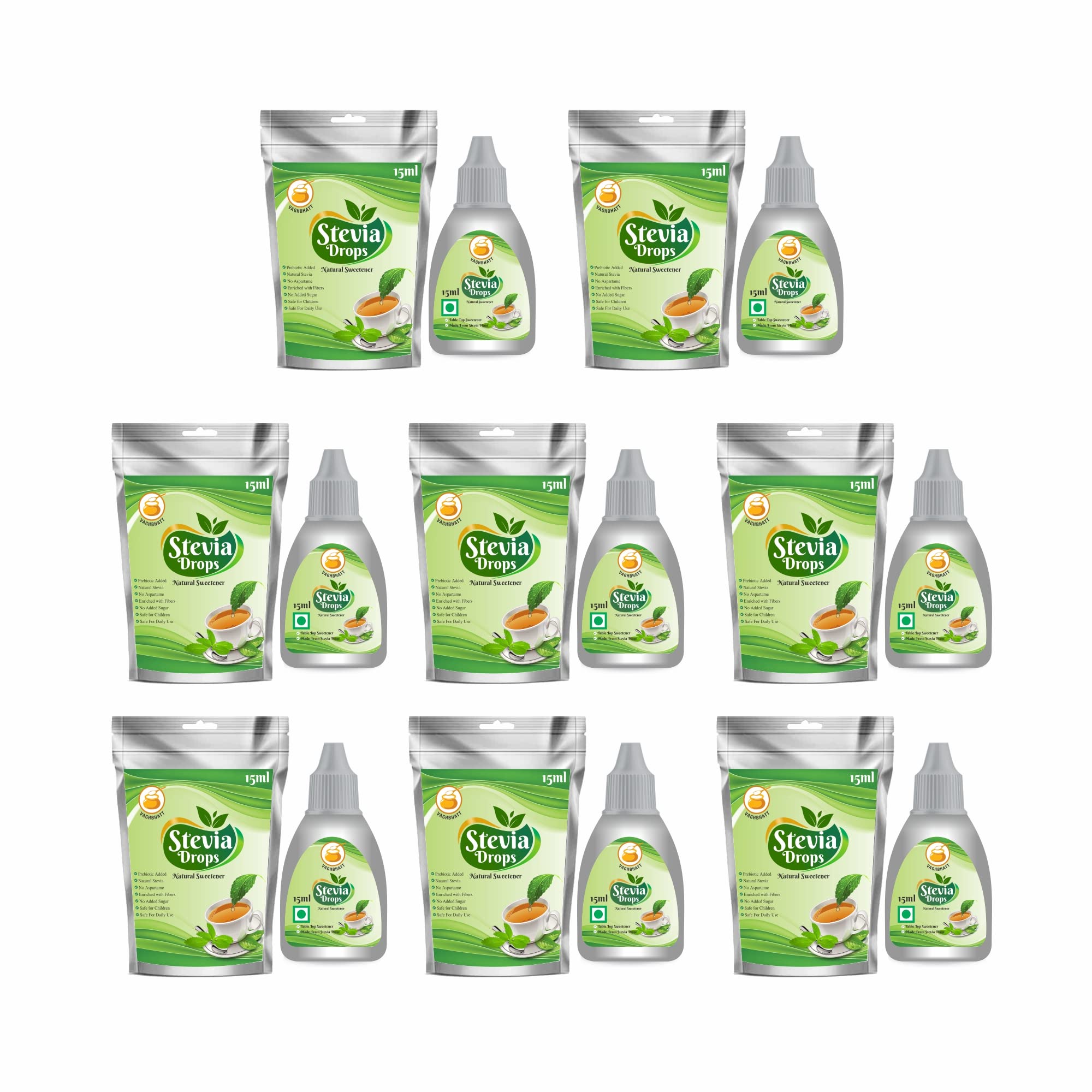 Vaghbhatt Stevia Drops Best Sugar Substitute 100% Pure Natural & Zero Calorie Sweetener Sugar Free - 15 ml Sweet Stevia Liquid Drops Extract Diabetic & Keto Friendly(pack of 8) (B09RN8JFHH) Amazon Price History, Amazon Price Tracker