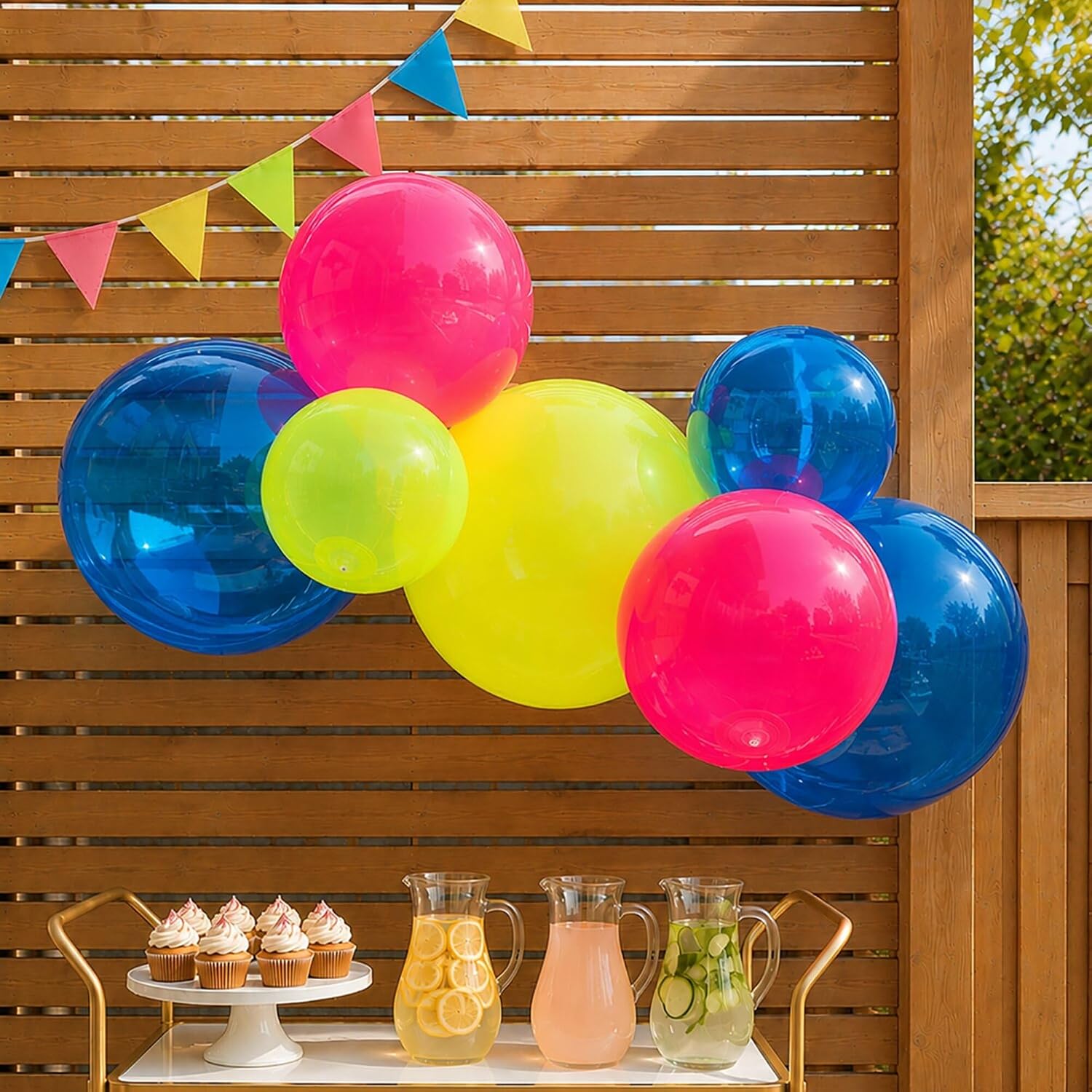4ft Reusable Balloon Garland - Neon - Yellow-Pink-Blue Mix, Party Decoration, 7 Pre-Connected PVC Balloons, In-Outdoor, Birthdays-Showers image 4