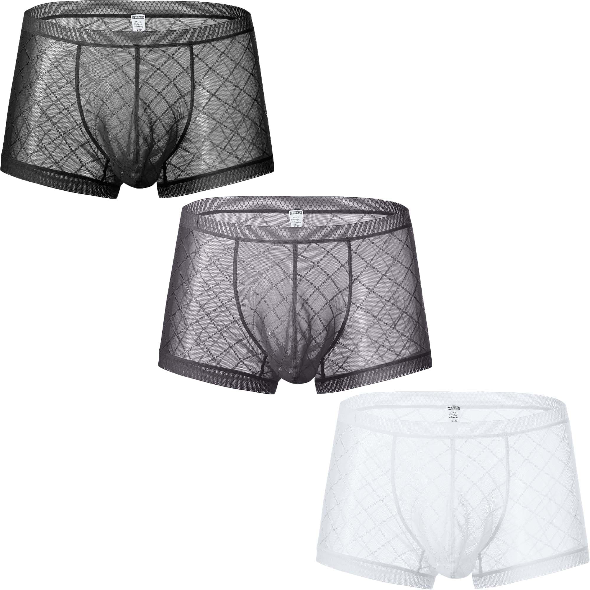 Men's Sexy Sheer See Through Lace Mesh Low Rise Boxer Briefs