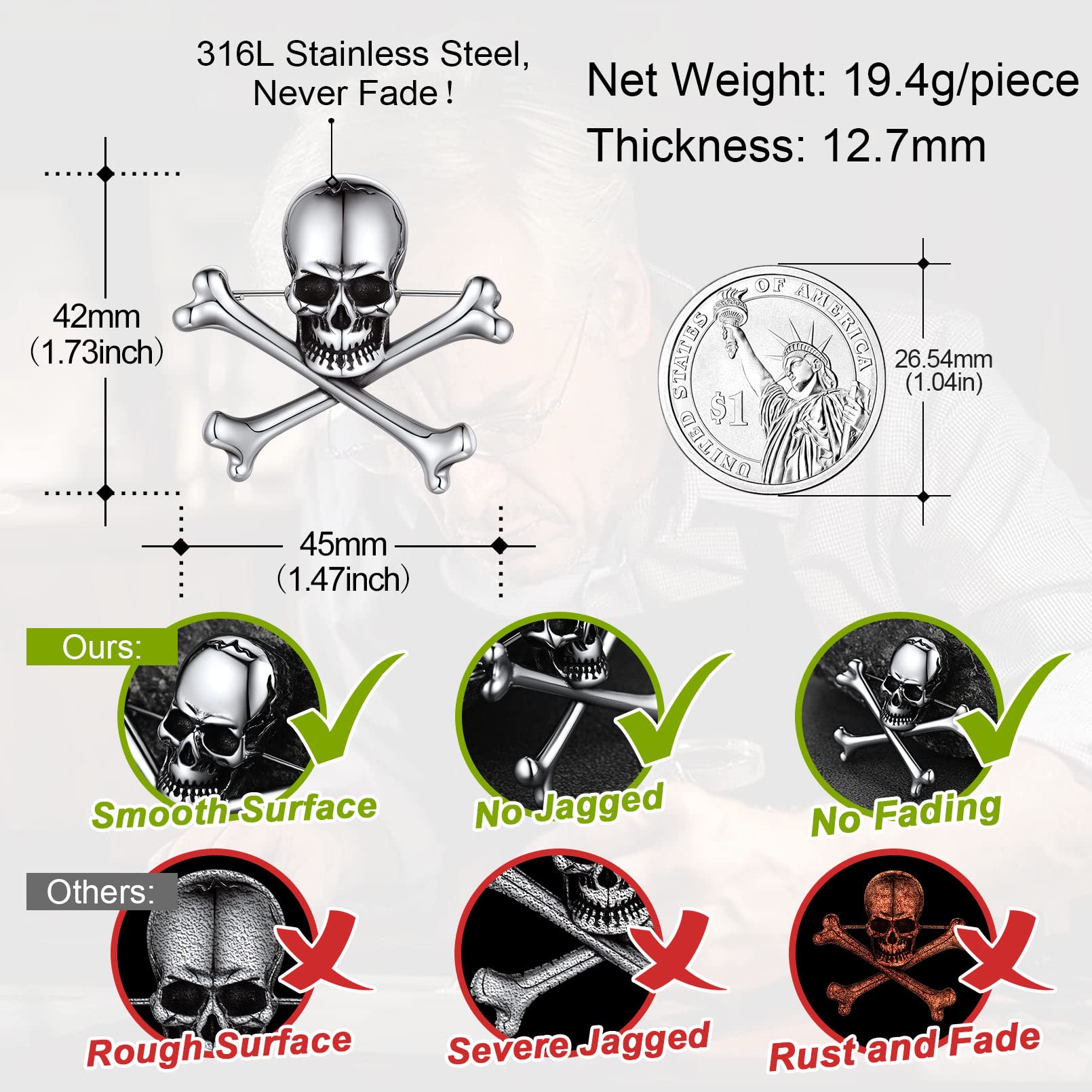 FaithHeart Spilla Vichingo per Ragazze Ragazzi con Nodo Celtico/Lupo Fenrir/Cervo/Ragno/Cranio Teschio in Acciaio Inossidabile Gioielli Figo Stile Gotico Punk Accessori Vestiti