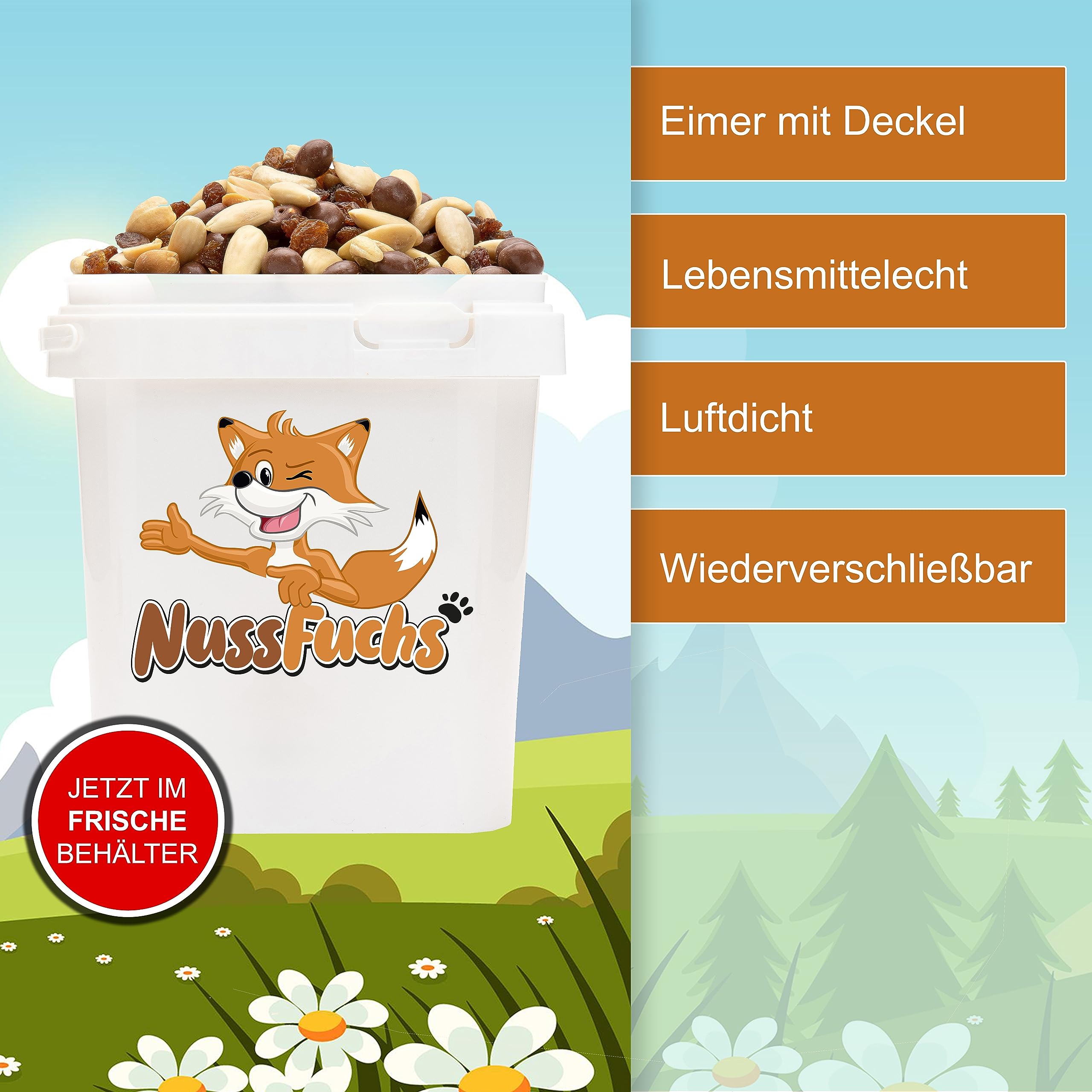Nussmischung Schoko 3,5kg - Nuss Mix - 5 Sorten - mit Schoko-Erdnüssen - Rosinen - Cashew Natur - Erdnüsse geröstet-Mandeln blanchiert-knackige Nusskernmischung-Studentenfutter- (3,5kg Eimer)