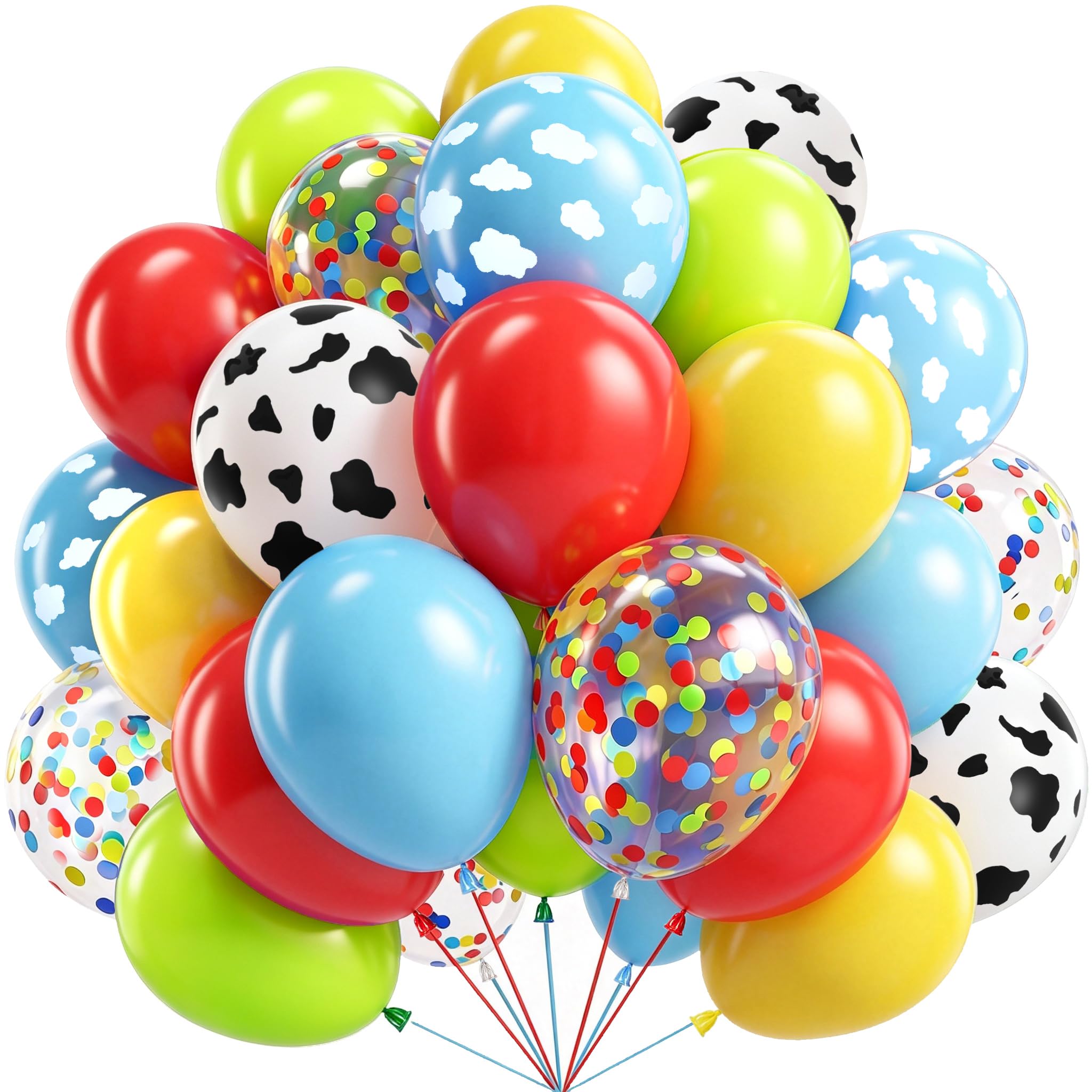 Toy Inspired Story Balloons, 60Pcs Red Yellow Blue And Cow Print Balloons