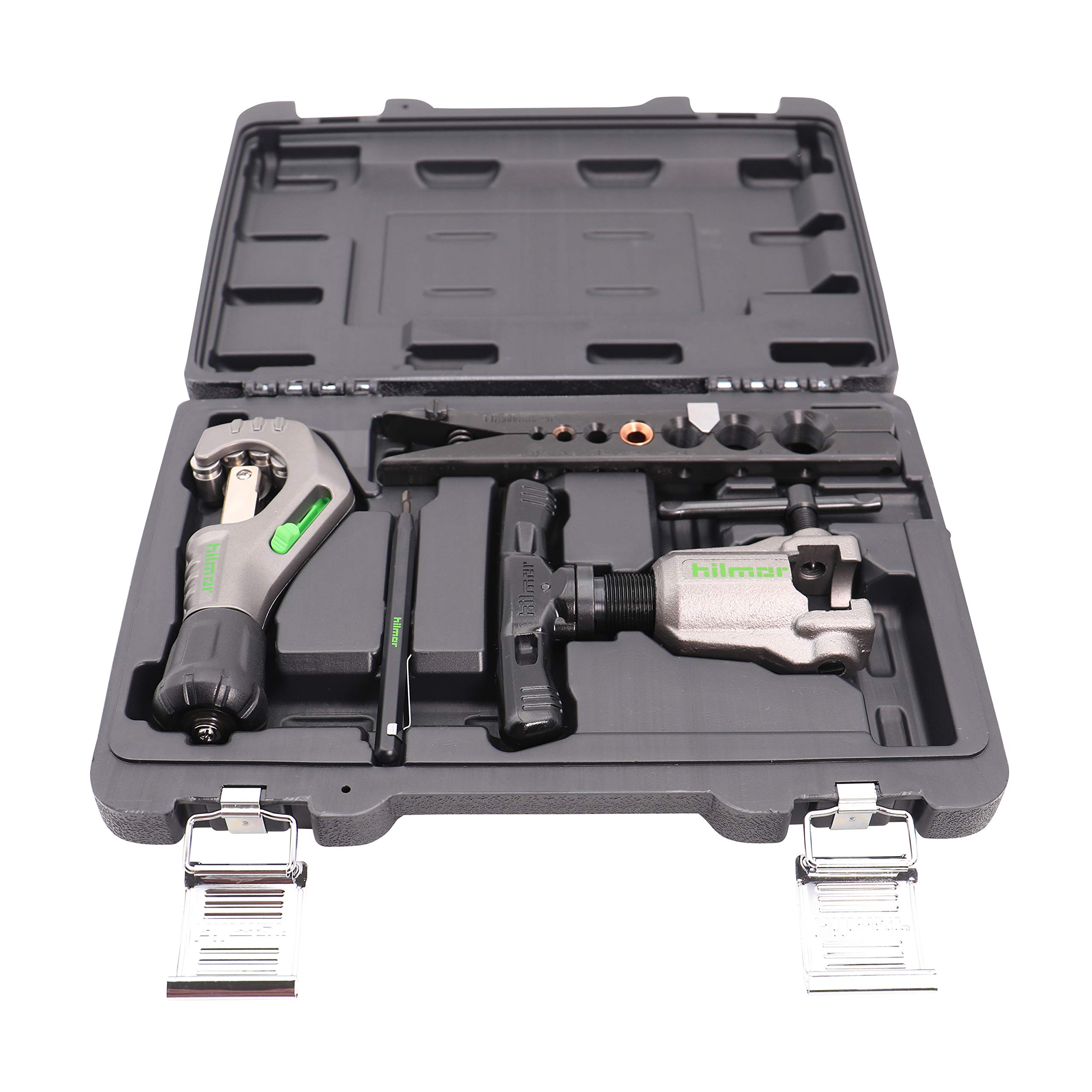 Hilmor Orbital Flare Kit with 1⁄8" 13⁄8" Tubing Cutter, Pen Style Deburring Tool & Storage
