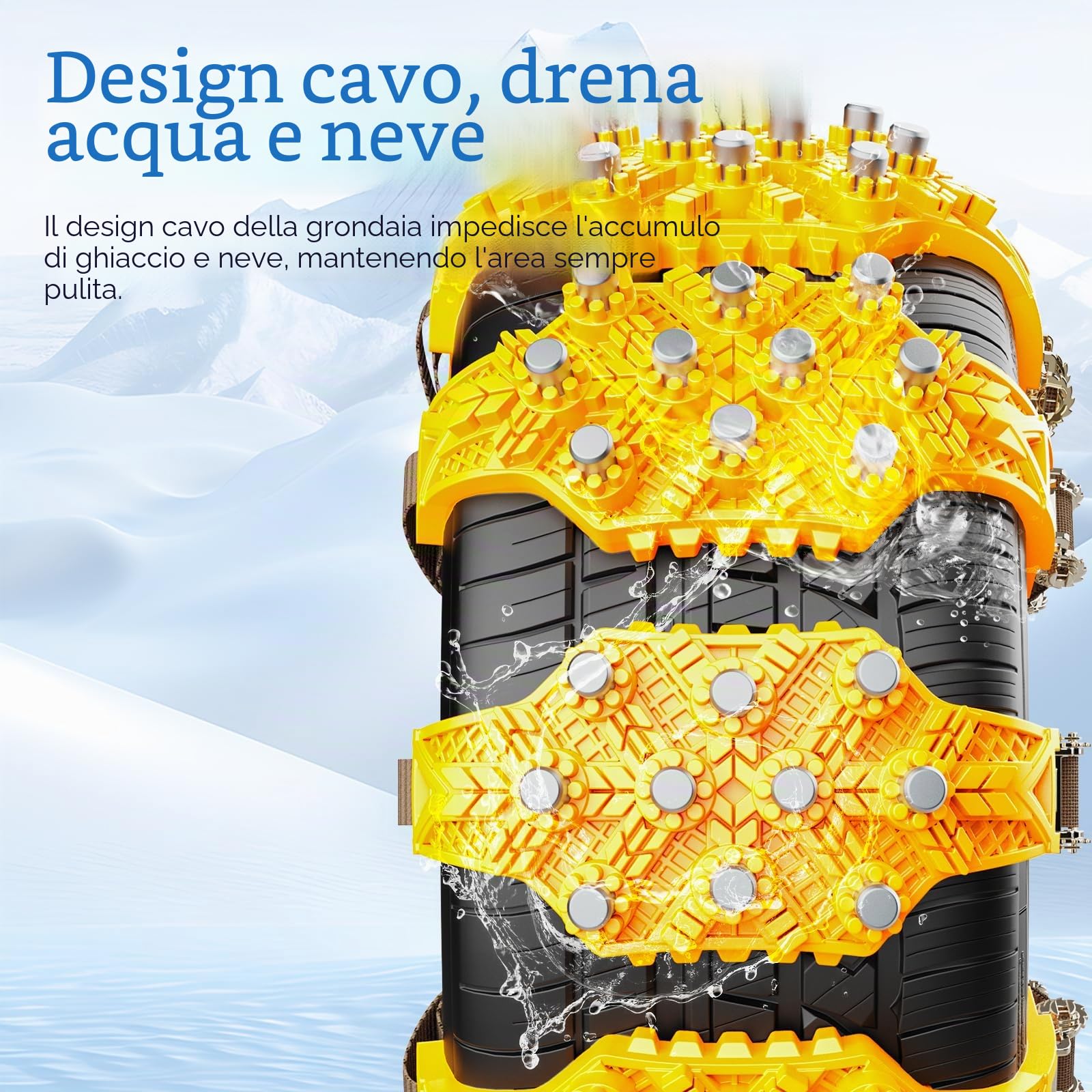Catene da neve Oziral per pneumatici 165-255 - 8 pezzi catene antiscivolo regolabili con sgancio rapido - Include guanti e pala - per auto, furgoni, SUV su strade innevate