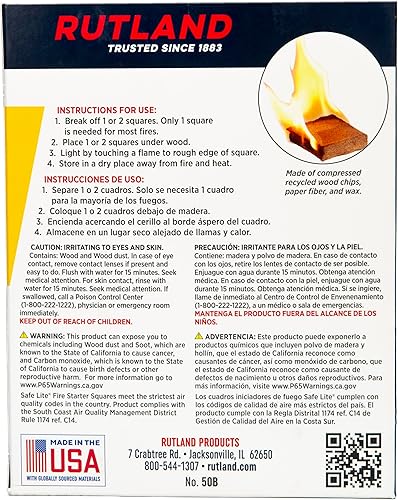 Miniatura 2 de Rutland Safe Lite Cuadrados Iniciadores de Fuego - Iniciadores de Carbón Pesados para Chimenea, Foso de Parrilla, Barbacoa y Fogatas - Accesorios
