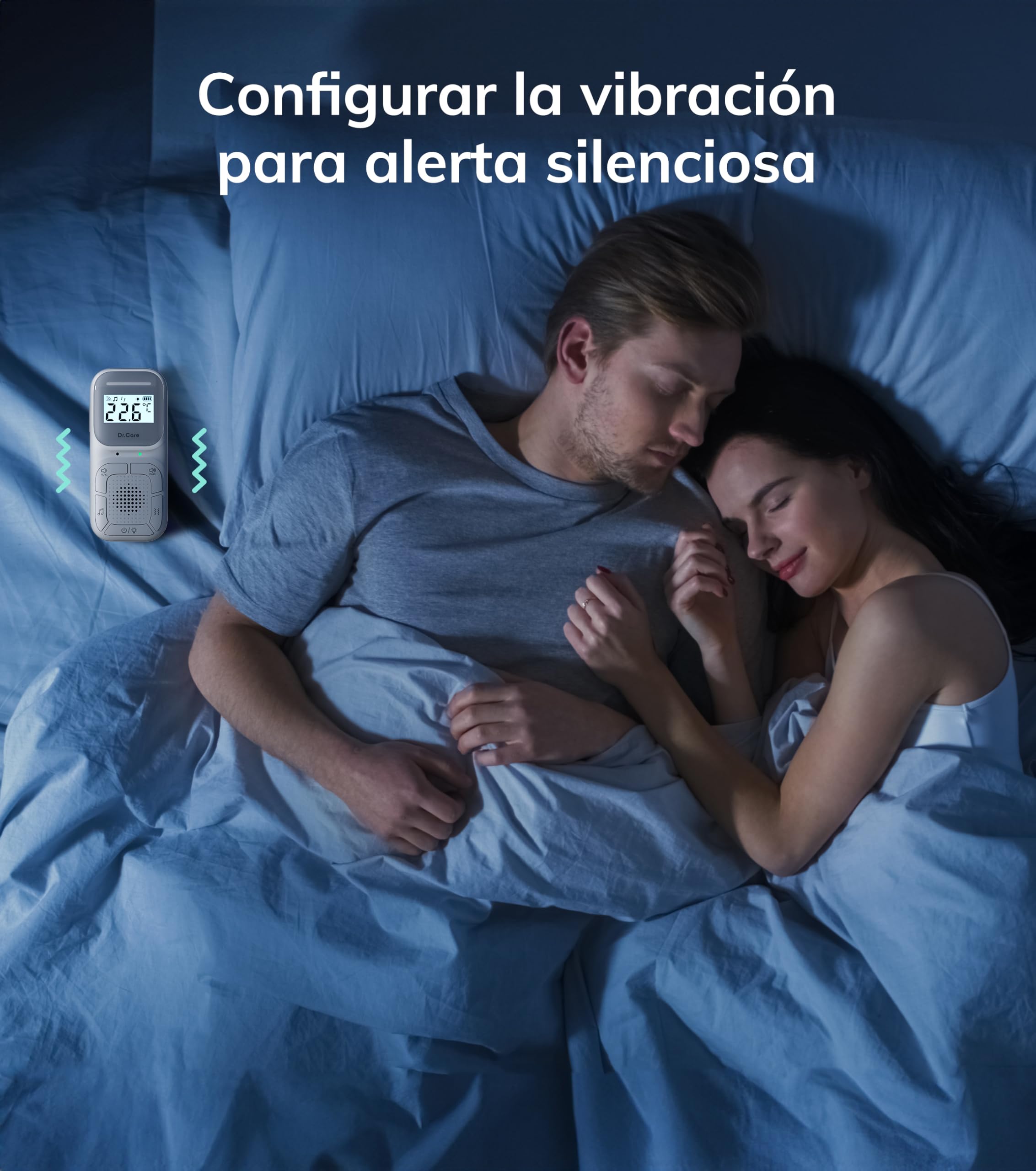 Dr.Care Neo Audio - Monitor de Bebé Preemparejado, Conversación Bidireccional, VOX, Luz Nocturna, Canciones de Cuna, Alerta Vibratoria, Rango 1000 Pies, Altavoz y Micrófono, Clip Portátil, Sin WiFi
