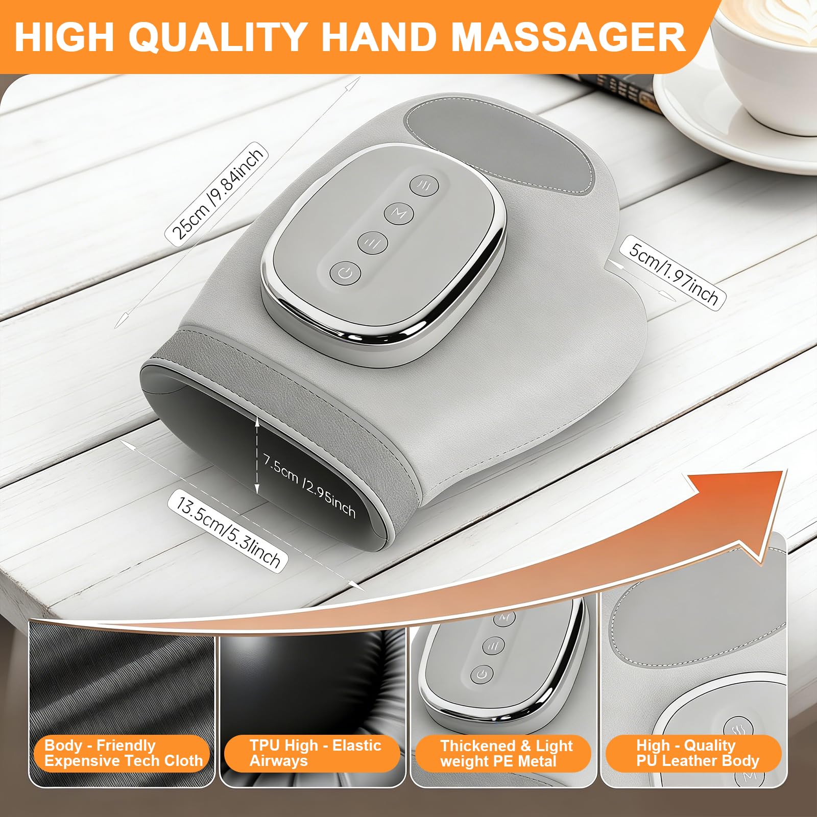 Massaggiatore Mani Intelligente，Con Calore & Compressione Aria, 3 Modalità 5 Intensità, Senza Fili per Conforto & Relax Mani, Ricaricabile Regalo