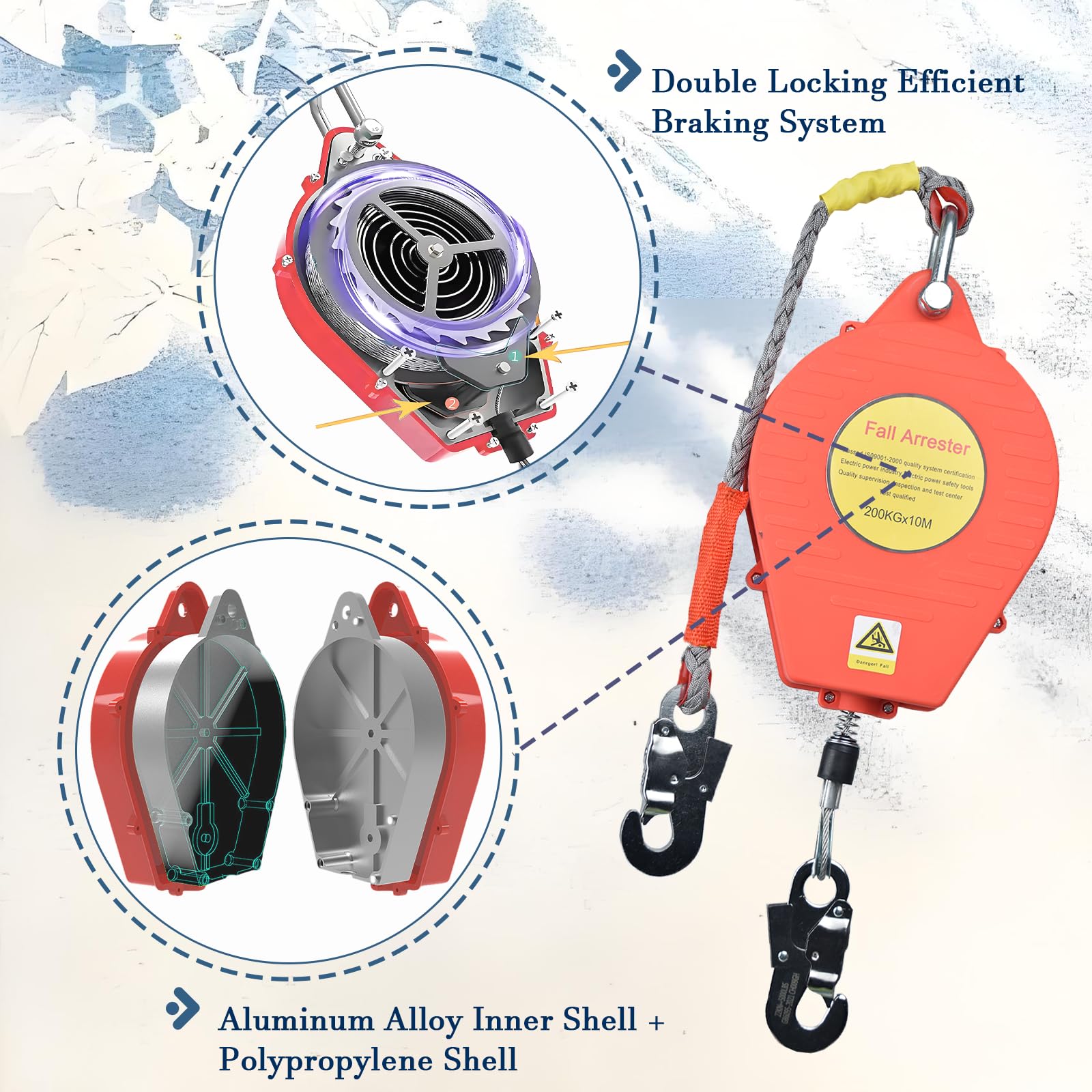 Dispositivo Anticaida Retractil, 200kg Linea de Vida Retractil Homologado, 10m Rojo Arnés Seguridad Anticaídas Retráctil Trabajo en Altura/ Tejados(Rojo - 1 Pieza,10m)