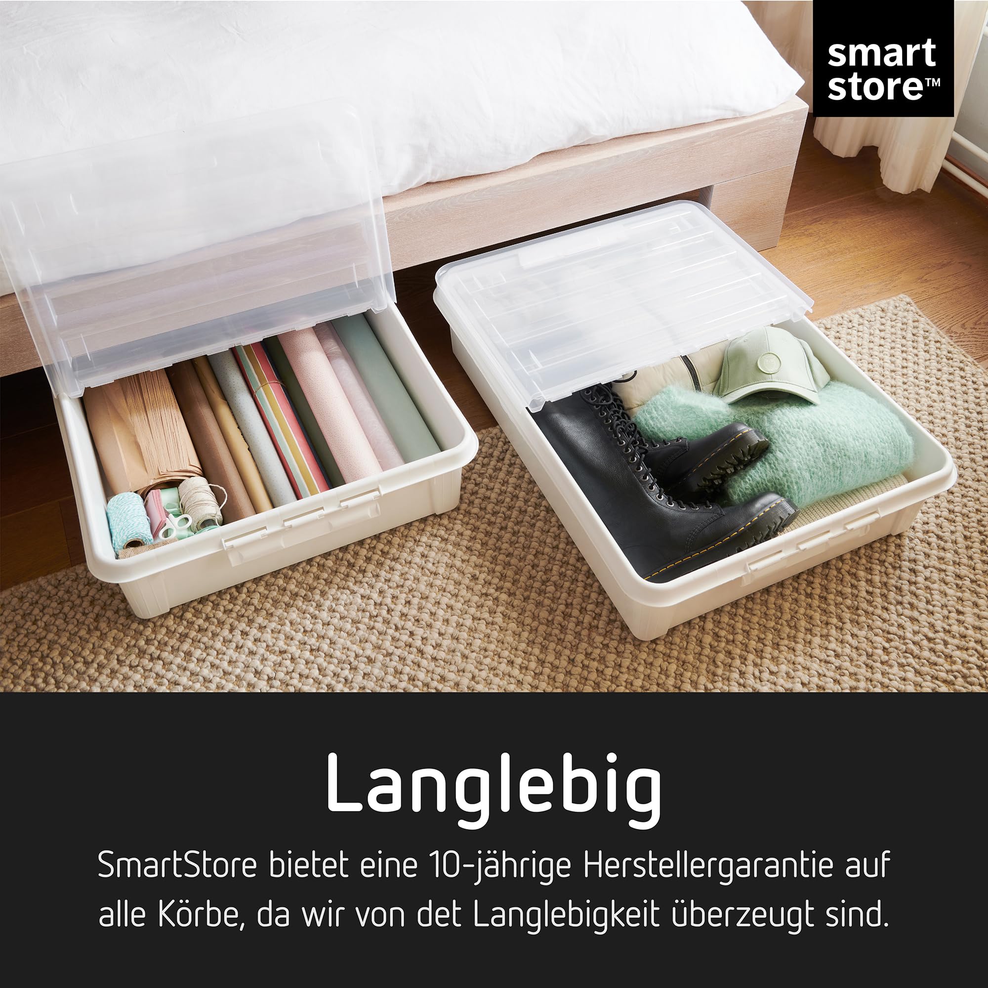 SmartStore Underbed Storage Box with Lid 60 L - Plastic Boxes with Clip Lock Reinforced Large Transparent Lid - Plastic - 79 x 59 x 18.5 cm