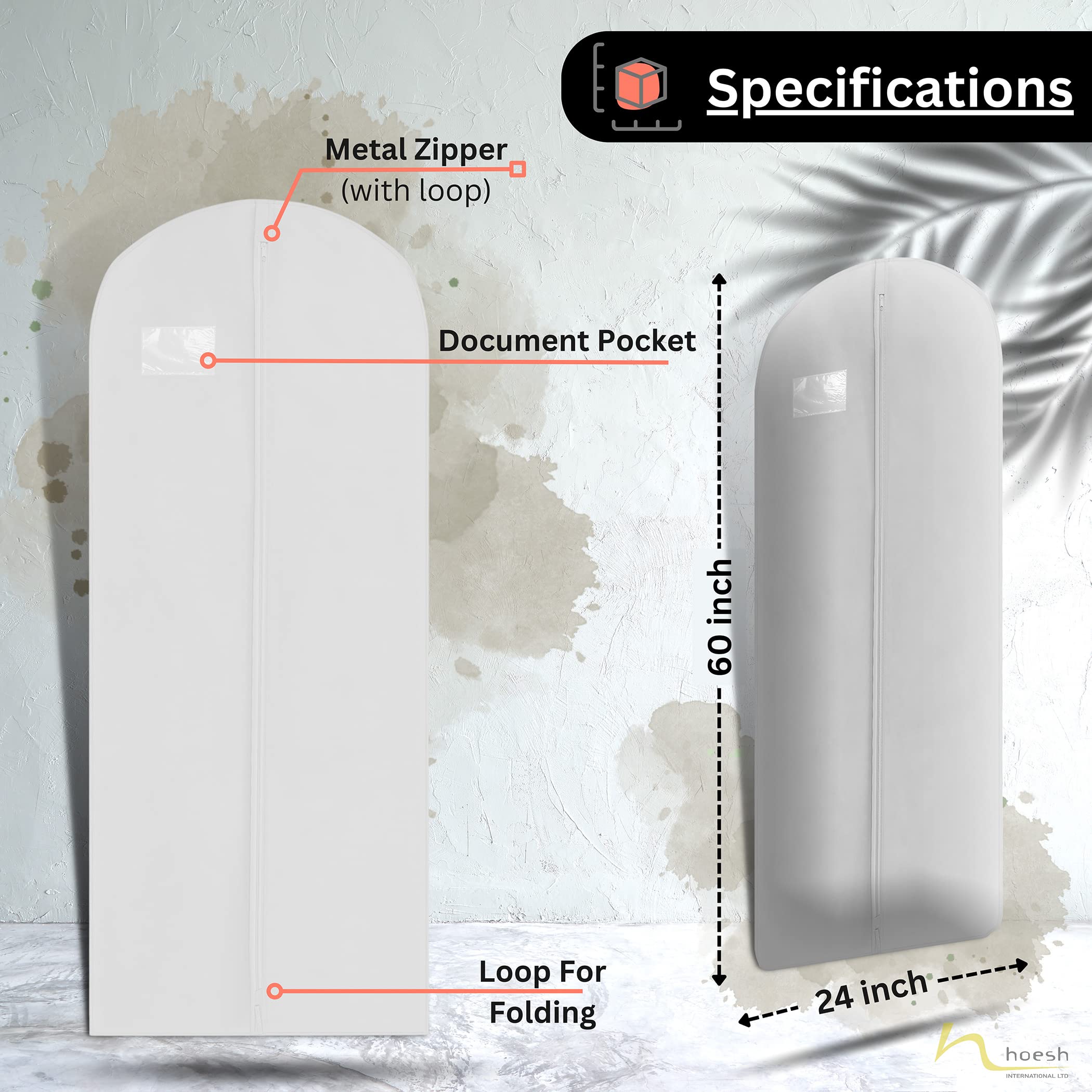 Hoesh UK Women White 60 Inches Breathable Bridesmaids Long Zip Wedding Gown Dress Travel Storage Garment Cover Bag - Image 2