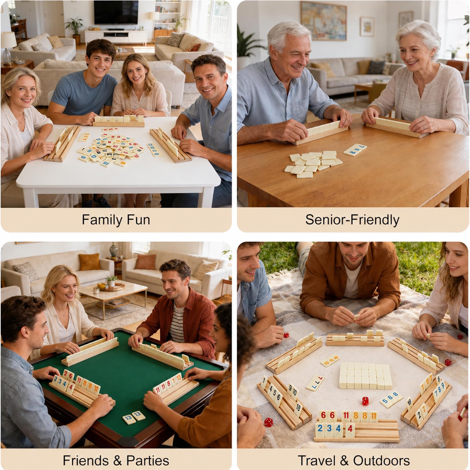 Rummy Jeu de Société en Bois avec Plateau en Bois de Hêtre Massif et 106 Jetons Robustes