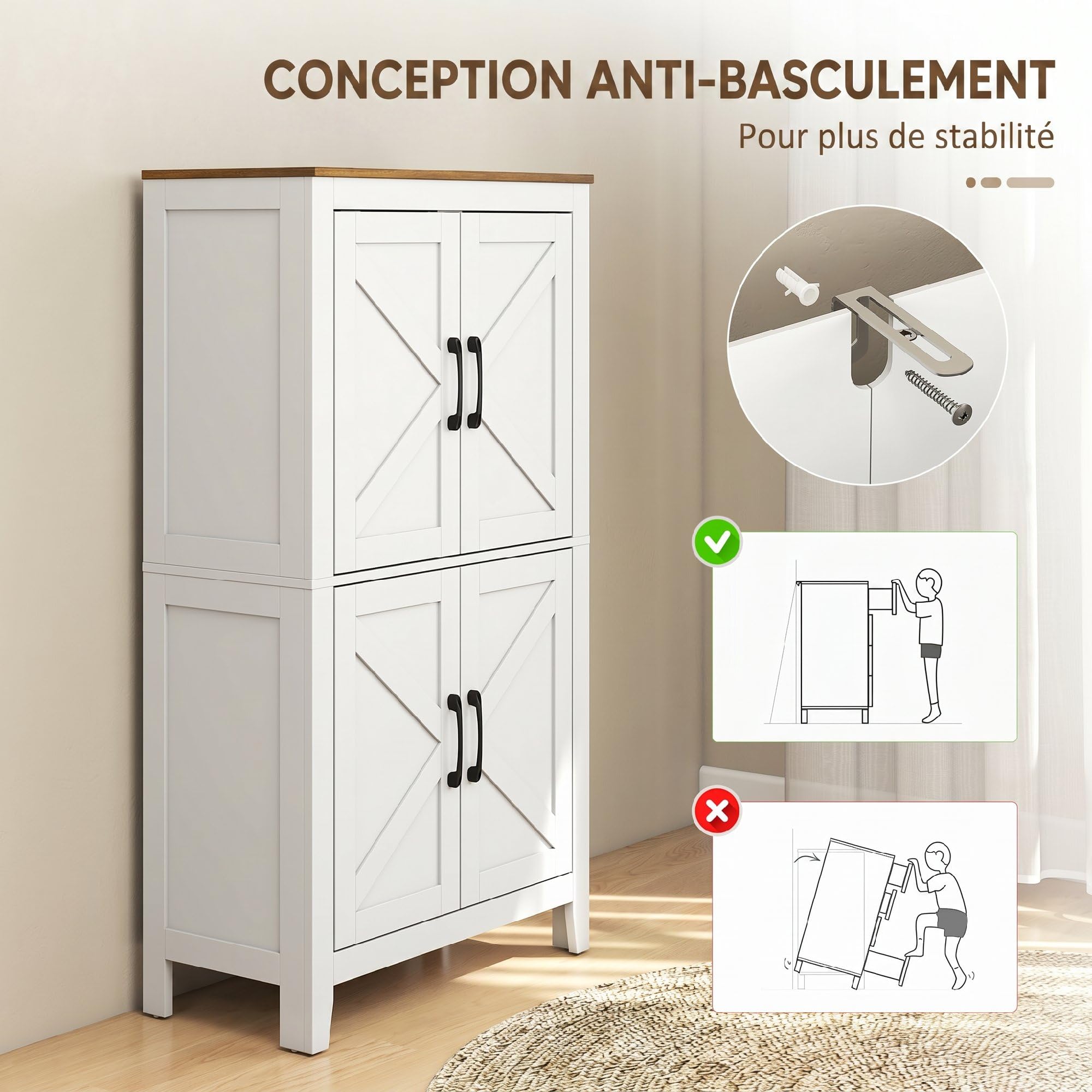 HOMCOM Armadio da bagno a pavimento, stile fattoria, bianco