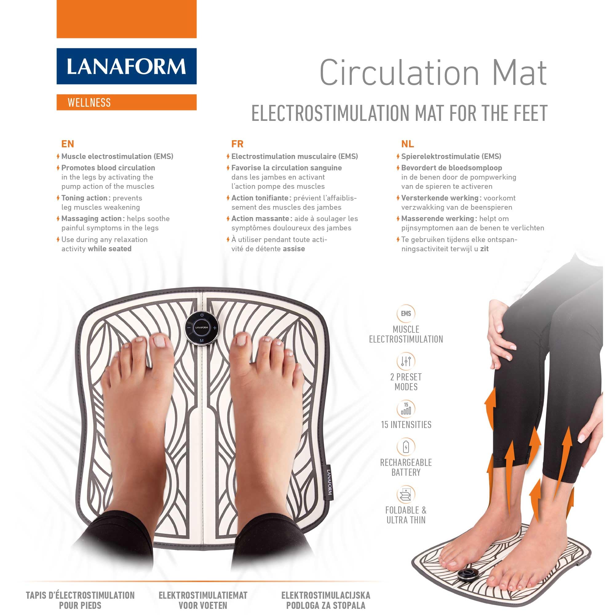 Lanaform - Circulation Mat - Tapis Electrostimulation - EMS Massage des Pieds - EMS Foot Massager - Massage Pieds - Appareil De Massage Portable