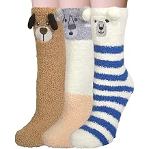 YSense 3 Pairs Womens Fuzzy Socks Cozy Winter Warm Fluffy Soft Cute Animal Fuzzy Home Slipper Socks
