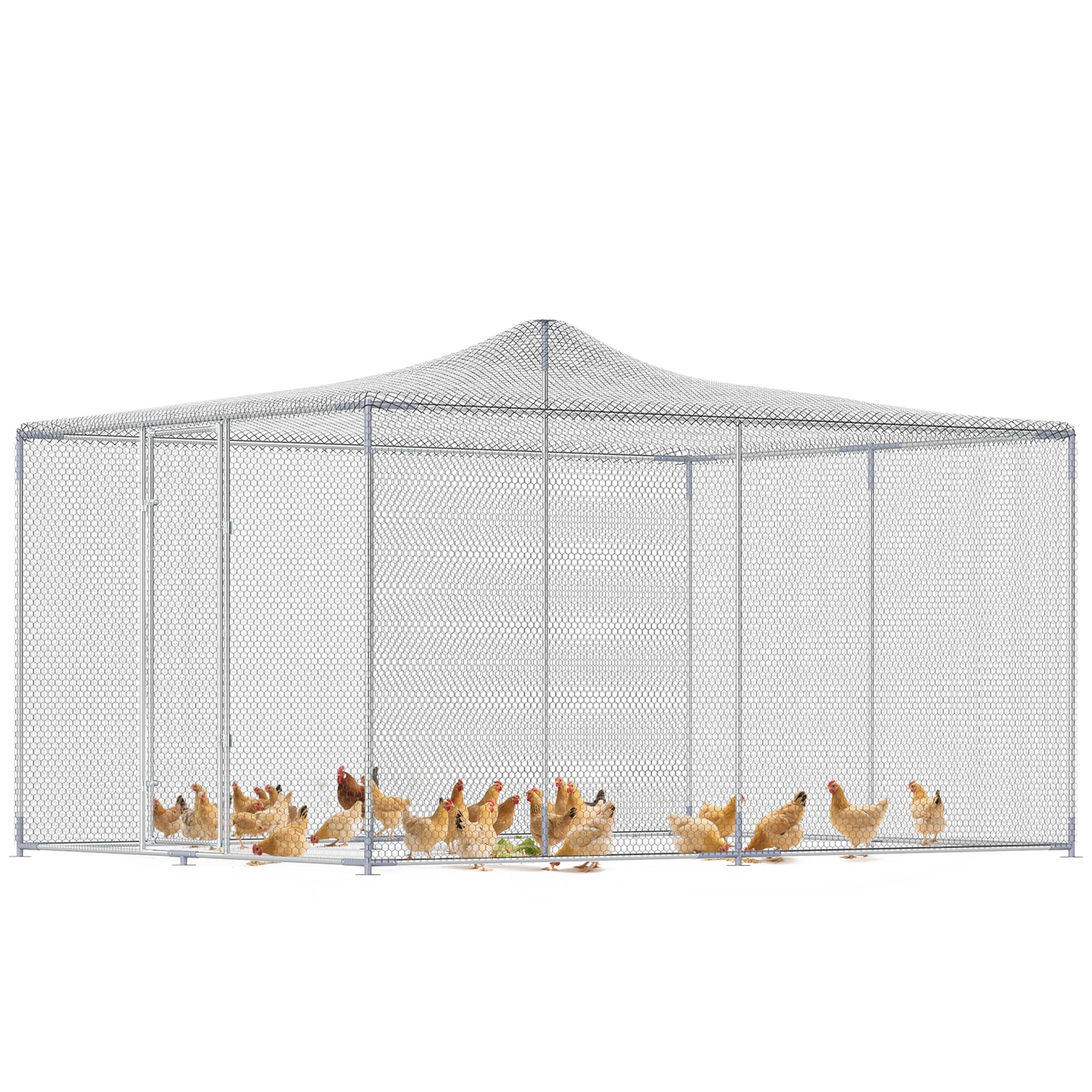 PawHut Pollaio per Galline da Esterno, 4x3x2 m 12m² Grande Recinto per 12-18 Galline in Acciaio Zincato con Porta e Doppi Serratura, Resistente, Gabbia per Polli, Piccoli Animali, Conigli, Anatre, Oca