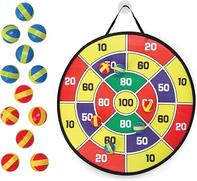 Kidoozie B*Active Stick N Score Dartboard 24 Foldable Dart Game with 12 Sticky Dart Balls Indoor & Outdoor Target Game for Kids Ages 6+