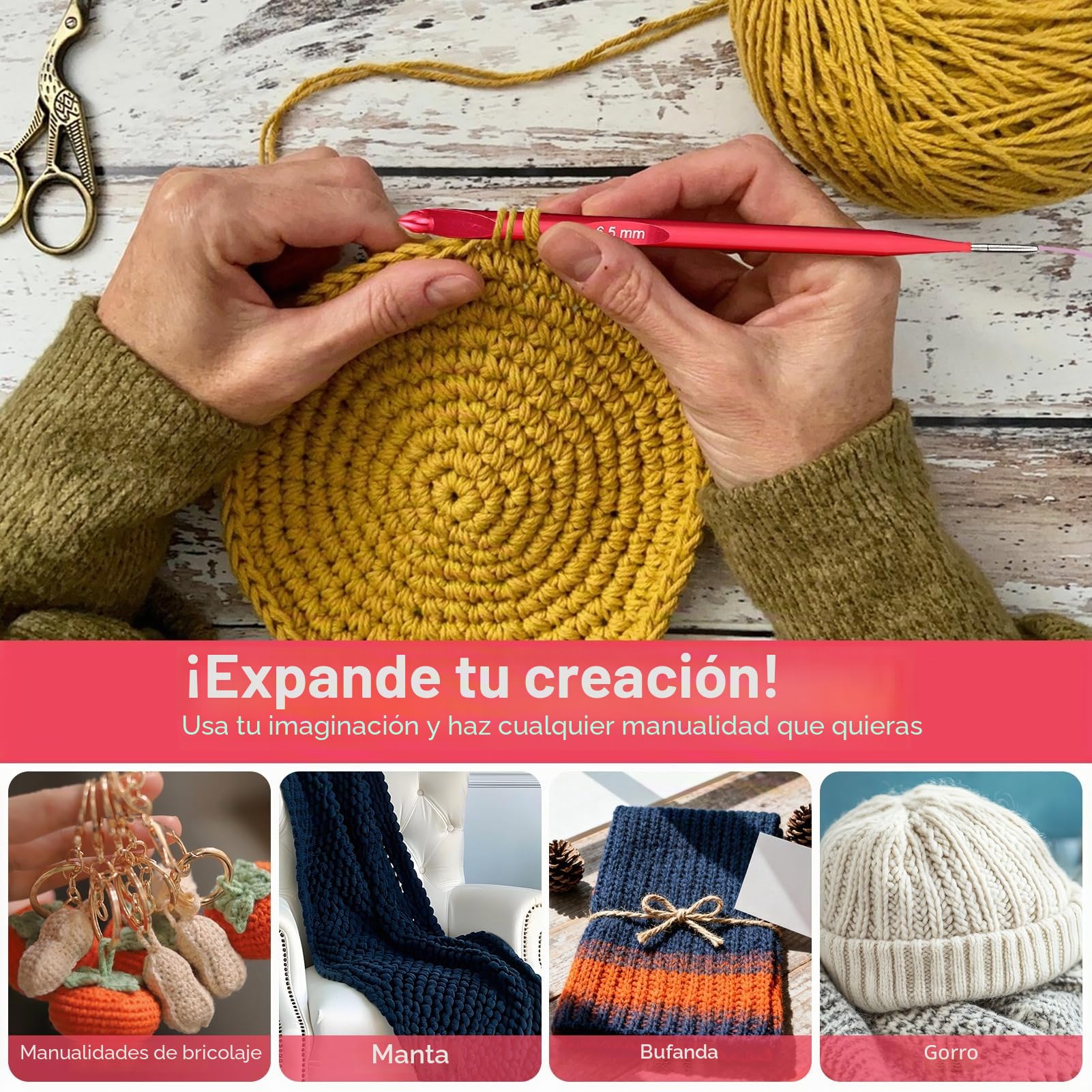 Set de ganchos de crochet tunecinos, ganchos de crochet intercambiables de aluminio colocados con cable de 12 piezas de 3 mm-10 mm con bolsa PU