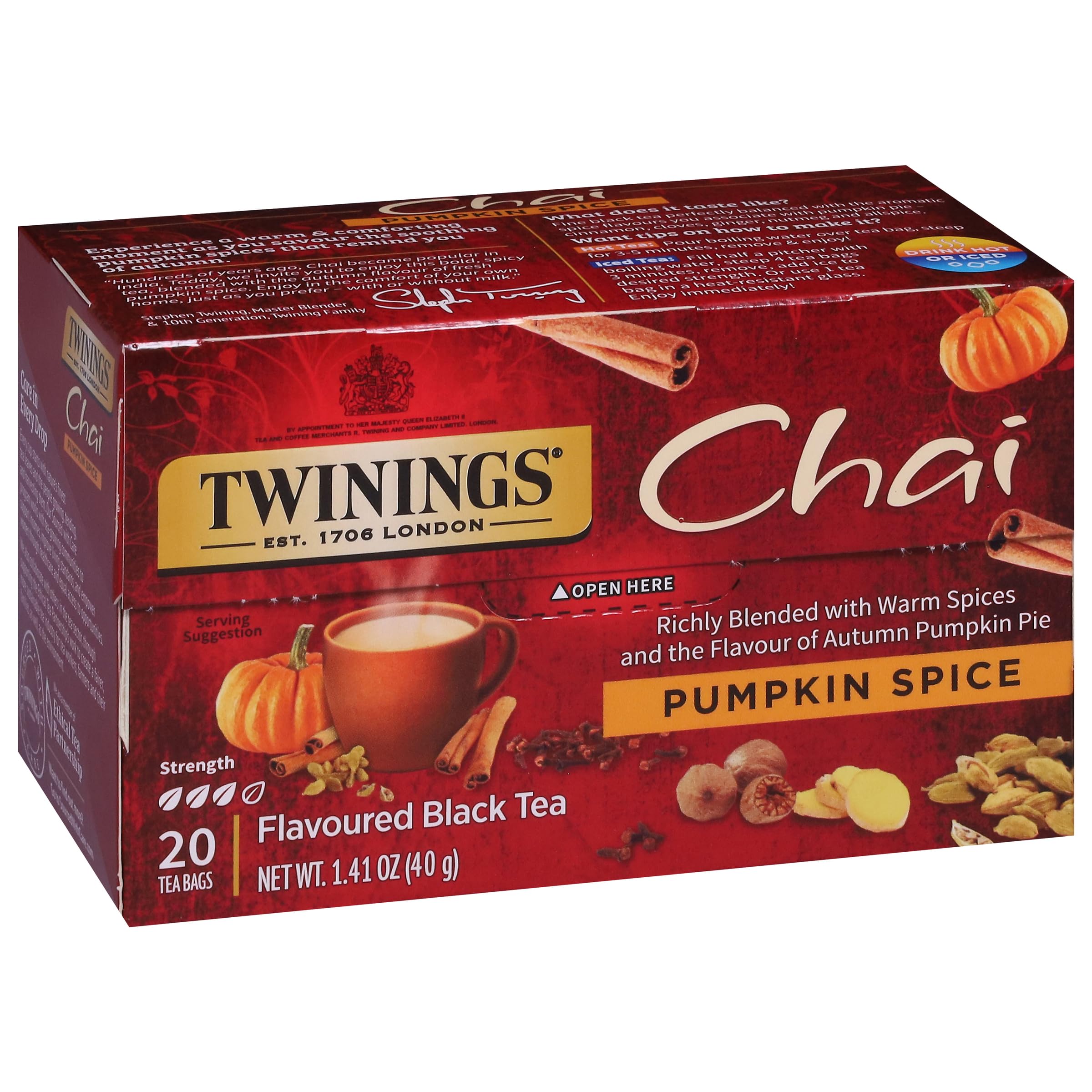 Twinings Pumpkin Spice Chai, 20 Count (Pack of 6), (Packaging may vary) by Twinings