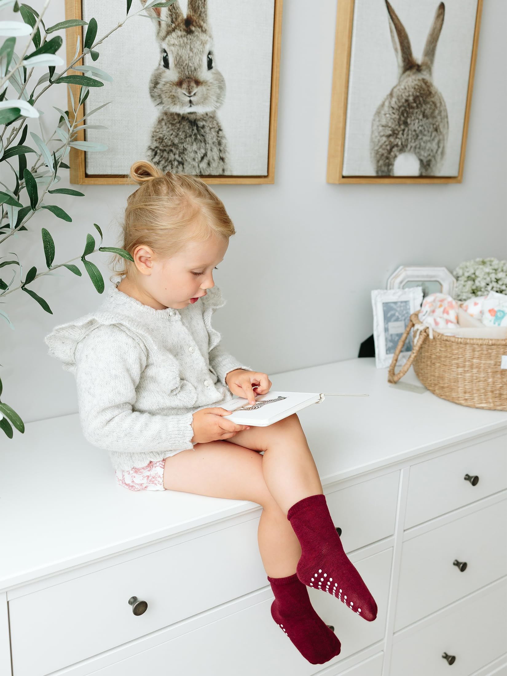 JAKIDAR 12 Pack Baby Toddler Socks Non Slip Grip Cotton Crew Socks for Boys Girls Infants Kids