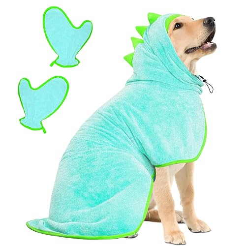 Bibykivn Albornoz para Perros con Velcro, Albornoz para Perro de Microfibra Absorbente Dinosaurio