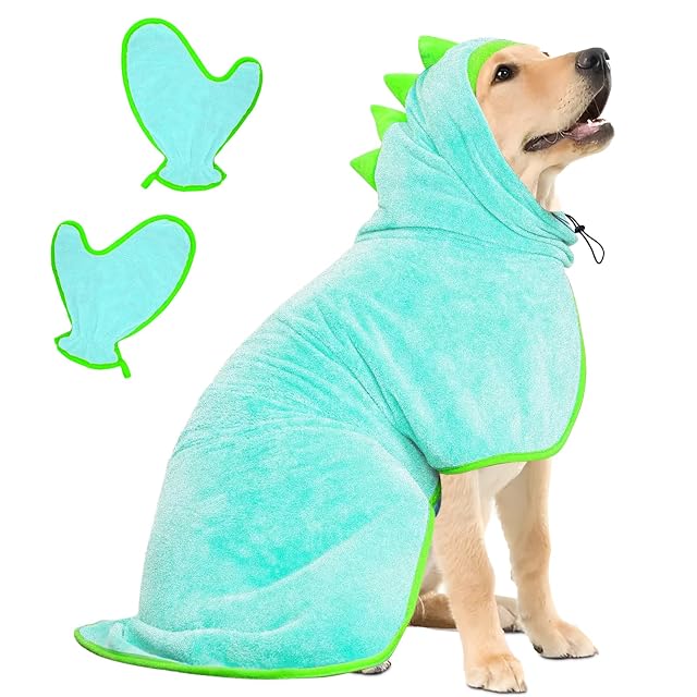 Bibykivn Albornoz para Perros con Velcro, Albornoz para Perro de Microfibra Absorbente Dinosaurio