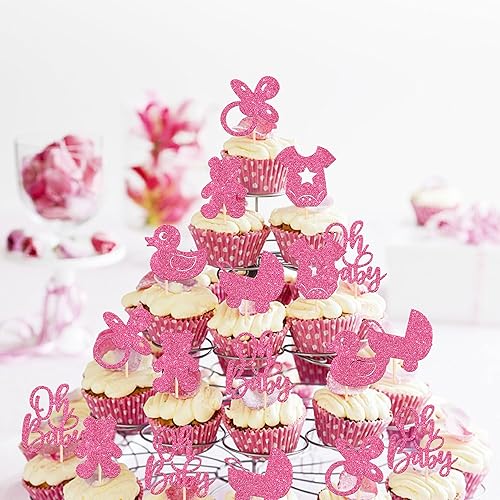 Miniatura 92 de 1 pieza de decoración de pastel Oh Baby Shower con purpurina para baby shower, bautismo, revelación de género de bebé, decoración de pastel