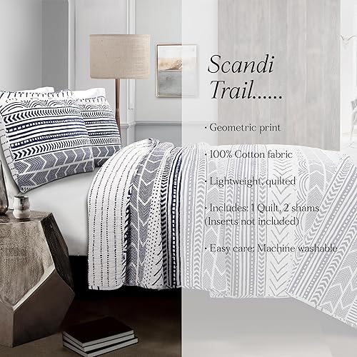Miniatura 6 de Lush Decor Hygge Geo - Juego de ropa de cama (3 piezas), Algodón, Azul marino y blanco, Full Queen