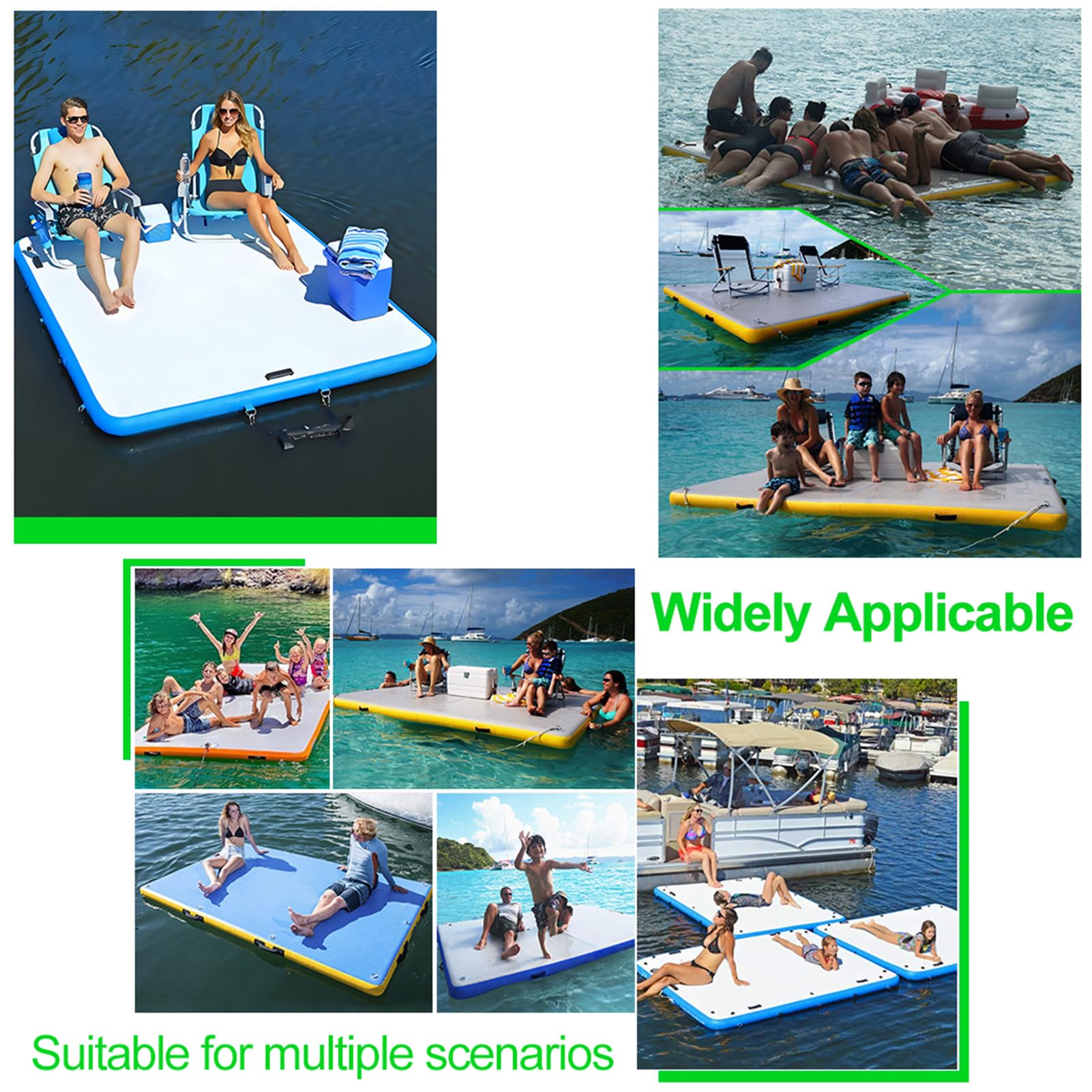 Piattaforma galleggiante gonfiabile con scala rimovibile, superficie antiscivolo, pompa ad aria inclusa per piscina, spiaggia, attività ricreative in acqua, divertimento e relax