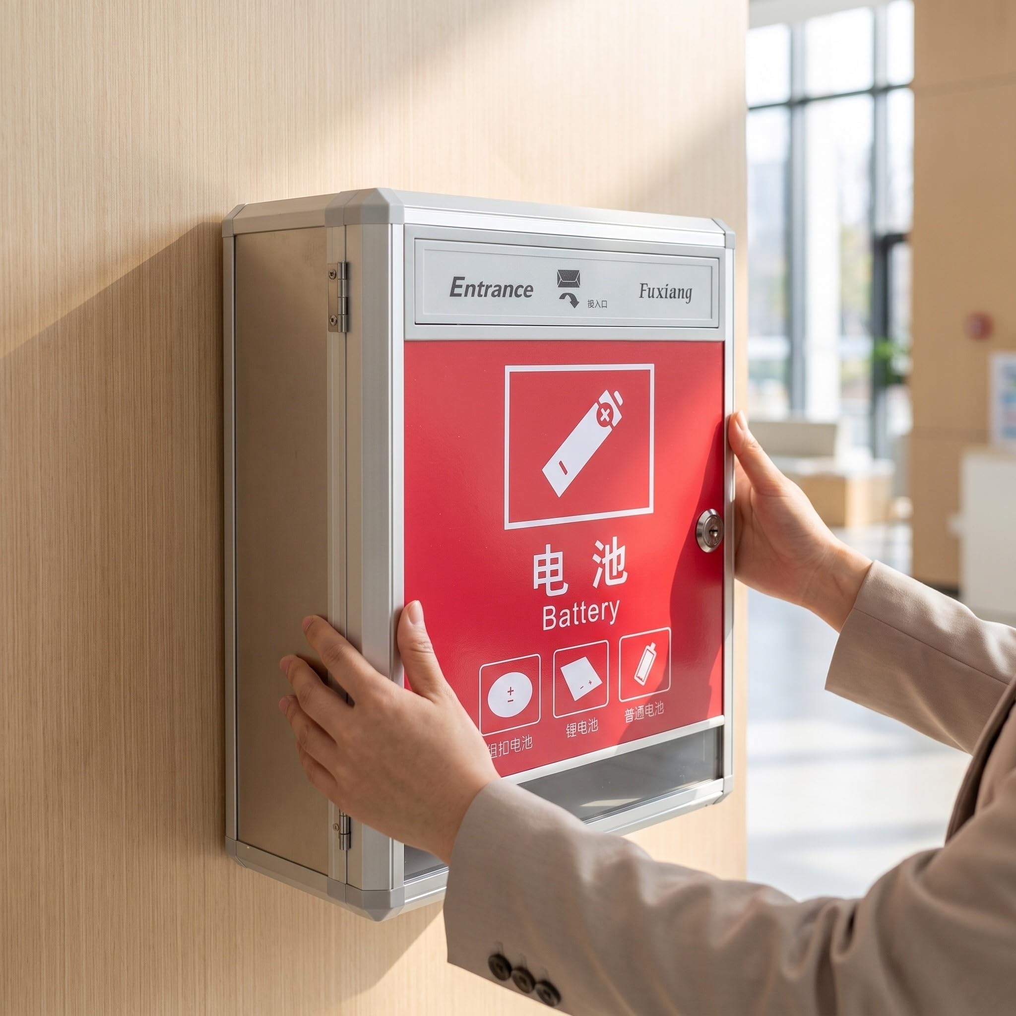 Toyvian Contenedor de Reciclaje de Baterías con Llave Montado en Pared