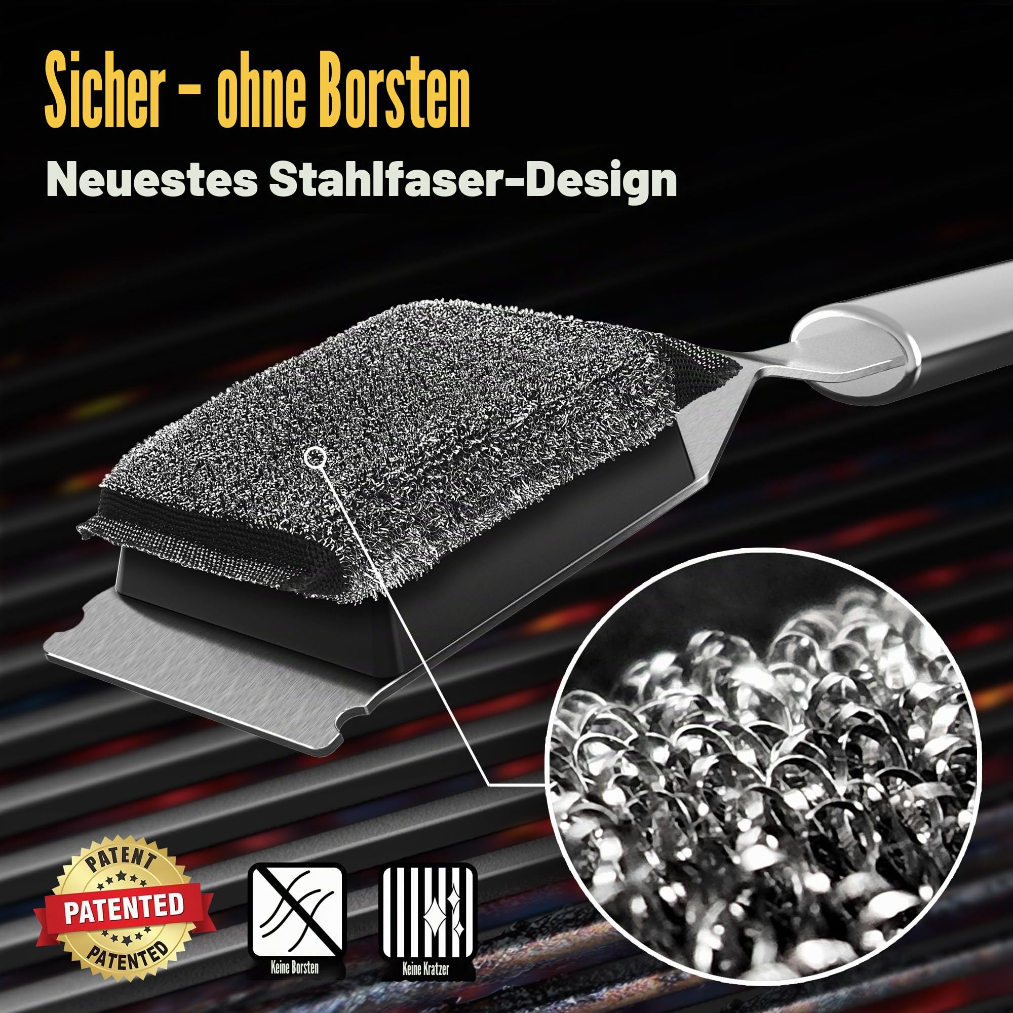 GRILLART Grillbürste Borstenfrei, Sichere Grillbürste für Outdoor Grill, SteamWizards BBQ Grill Reinigungsbürste Kit, Austauschbarer Kopf Grillschaber Werkzeug, Grillreiniger BBQ Zubehör, Geschenke