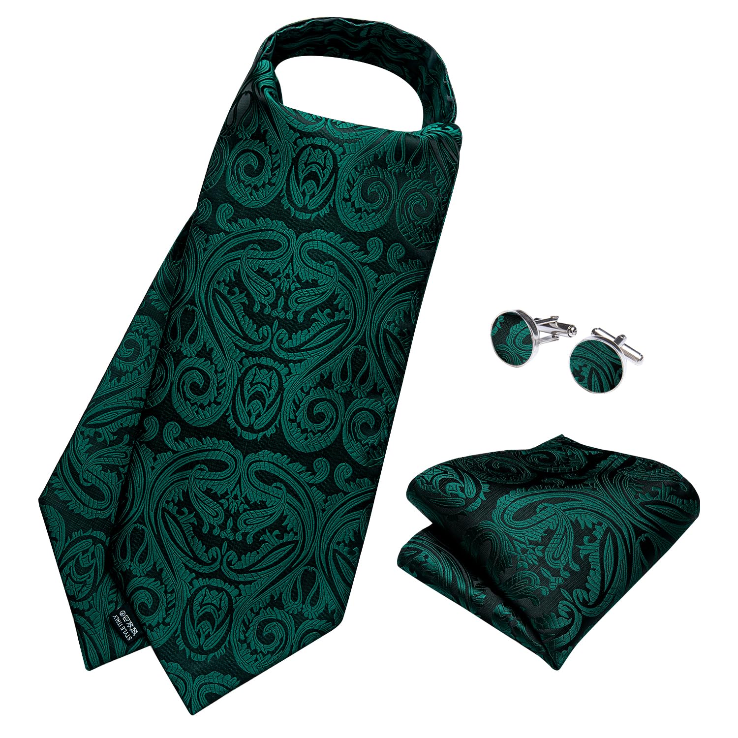 DiBanGu Jacquard Woven Ascot Silk Cravat Set for Men Wedding