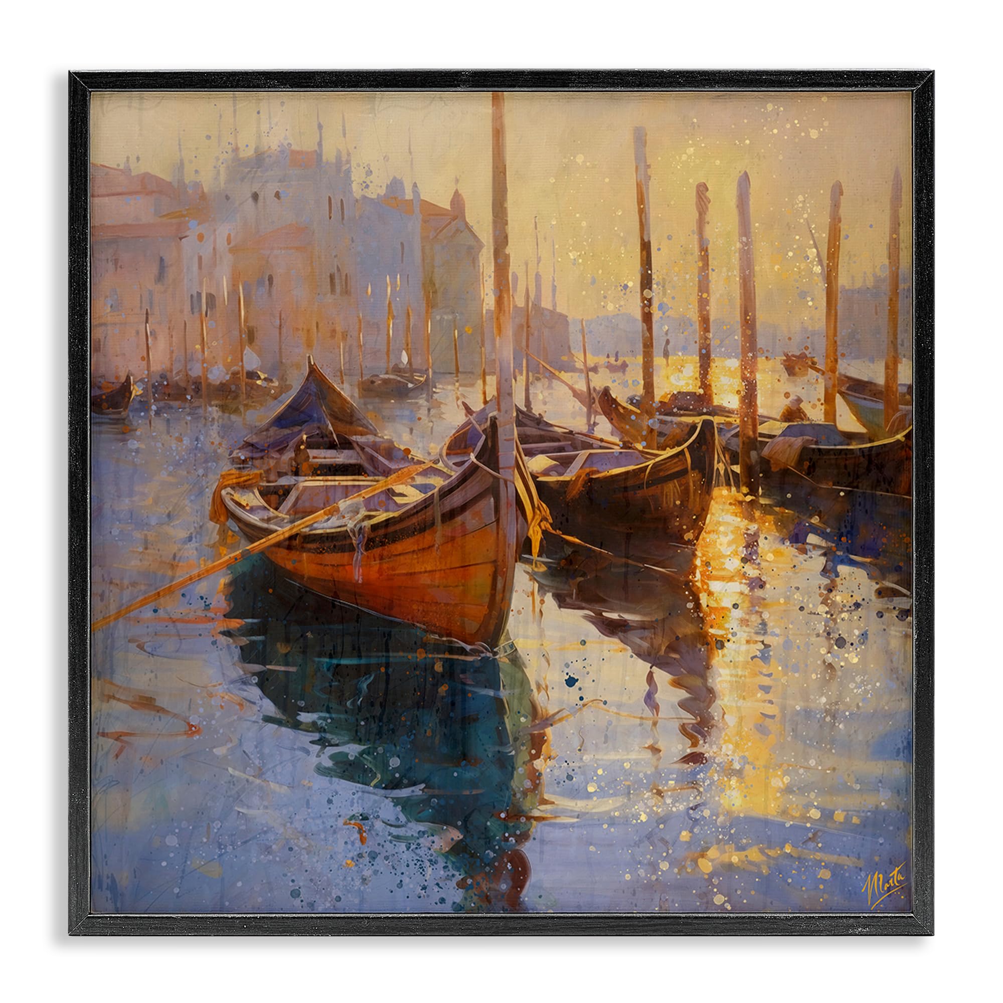Stupell Industries Midnight Black (Textured) 'Speckled Venice Boats'| Framed Giclee Art