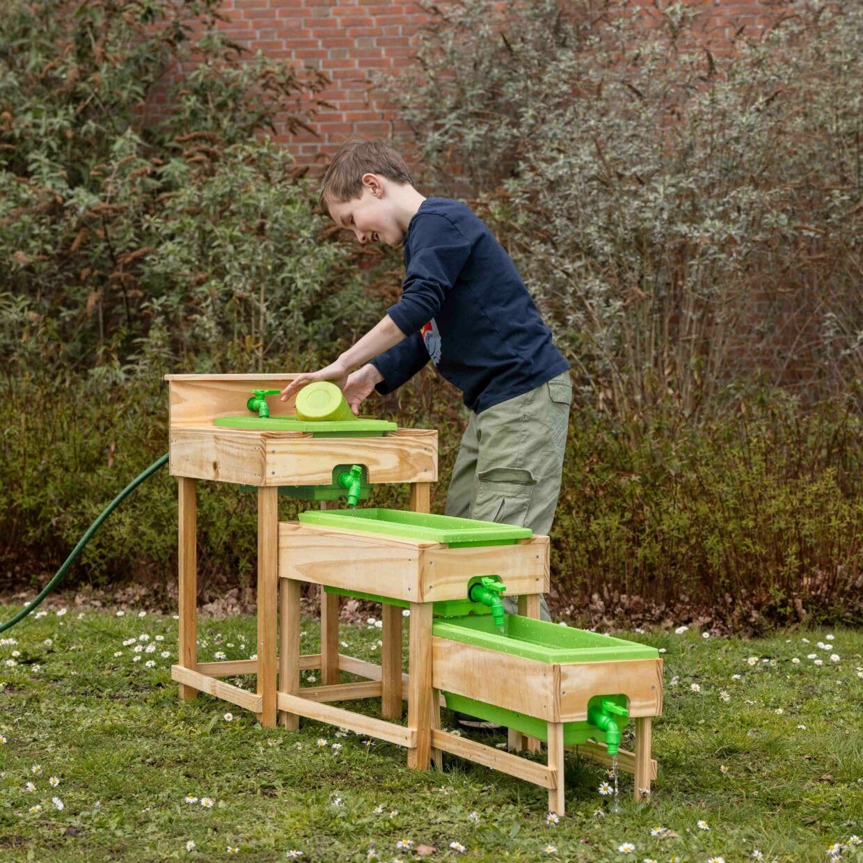 Esschert Design Kinder 3 Wassertische im Set Natur & Grün Gesamtlänge 152 cm - FSC® Holz