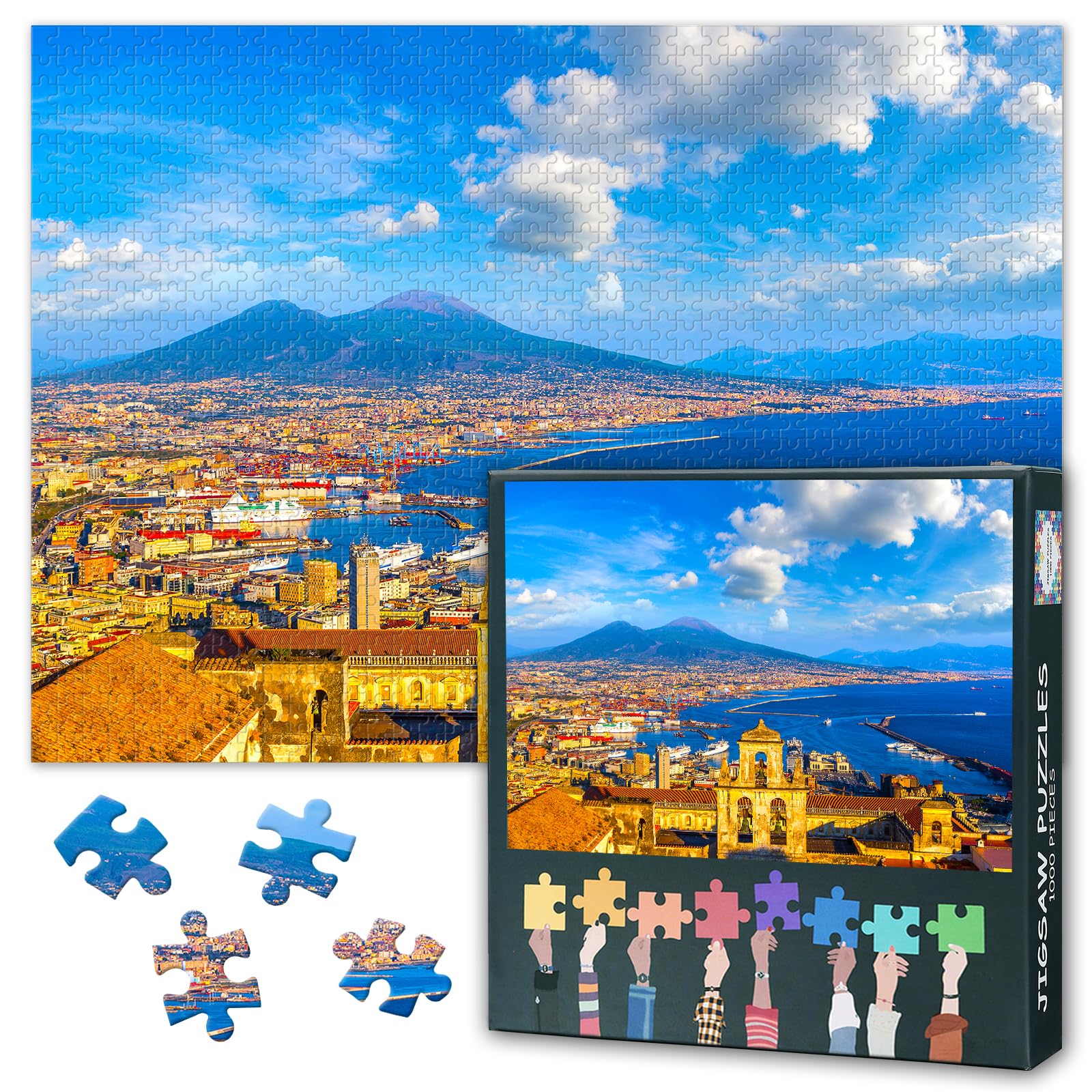 1000 Piece Jigsaw Puzzle - Napoli and Mount Vesuvius, 50x70cm Intricate Details Mindful Evening Activity, Collectors Edition Italy Landscape Puzzles, Unique Gift for Adults