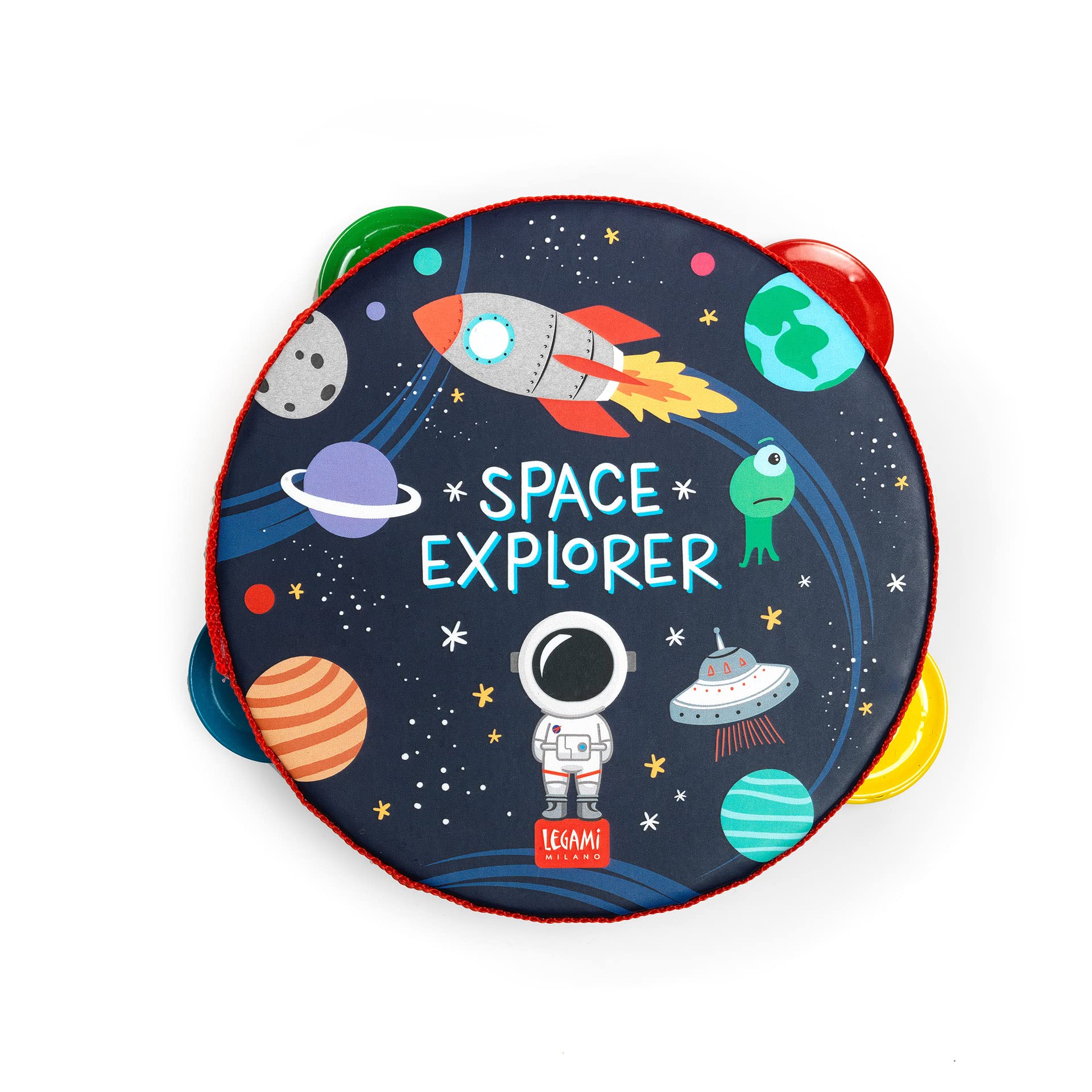 Legami - Tamburello, per Bambini, con 4 Sonagli, migliora la Coordinazione, Capacità motorie, Senso del Ritmo, Ø 14,5 cm, Tema Space, Taglia unica - 3