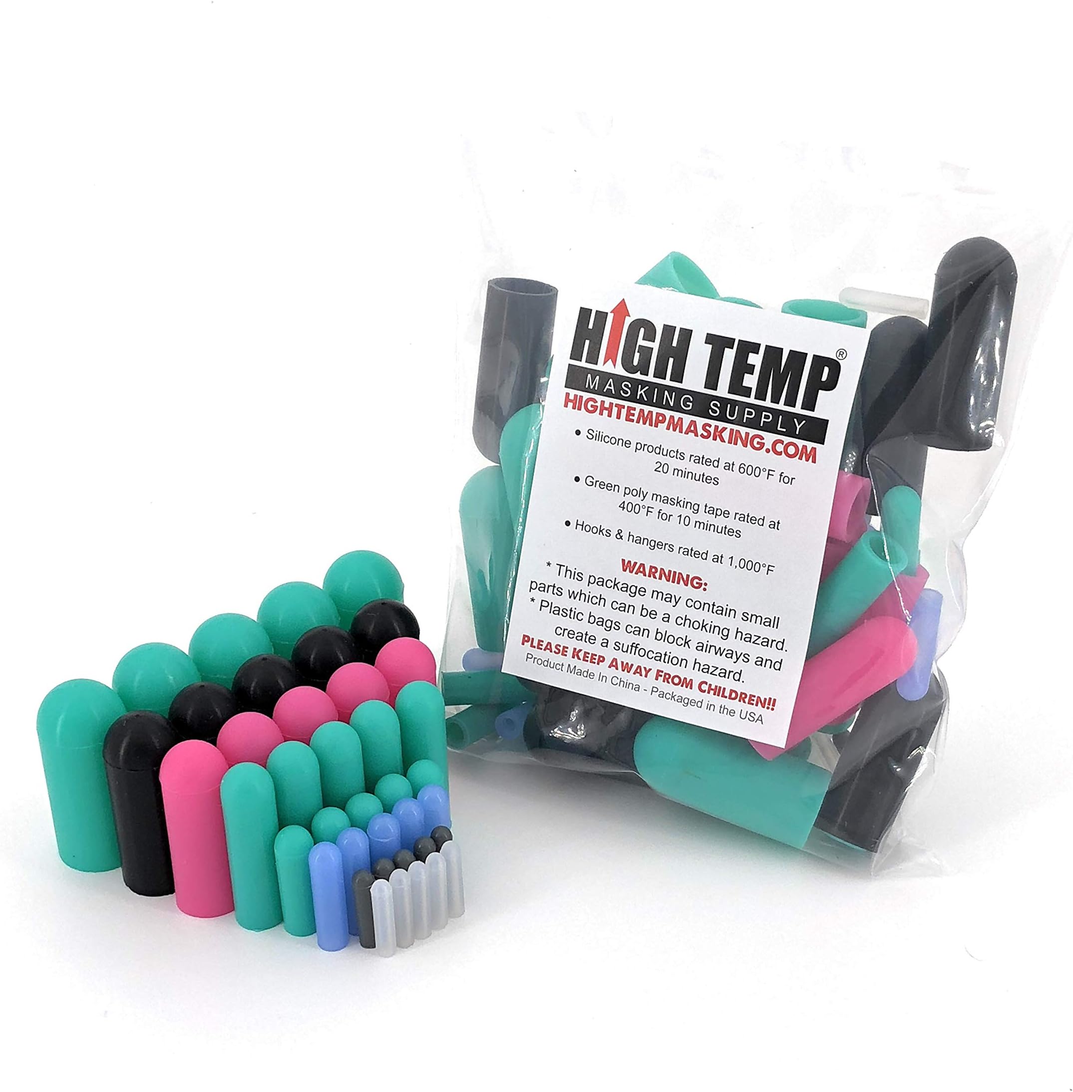 40 Piece High Temp Silicone Rubber Protective End Cap Kit - 3/32" to 3/4" for Powder Coating Custom Painting Anodizing