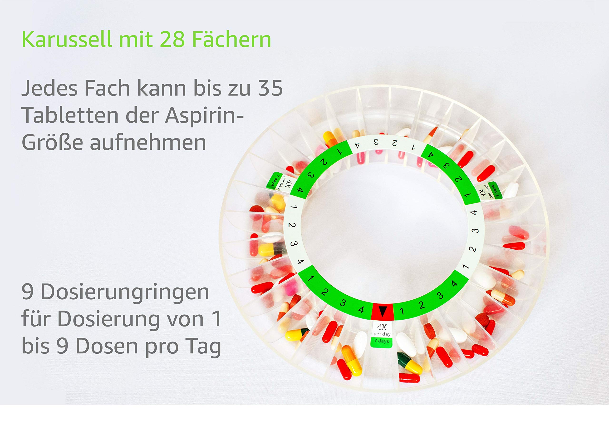 Automatischer Tablettenspender, Elektronische Tablettenbox mit 9x Alarm, Transparent-Matter Deckel, Modell 2021, Deutsche Ringe, Hilfsmittel Demenz