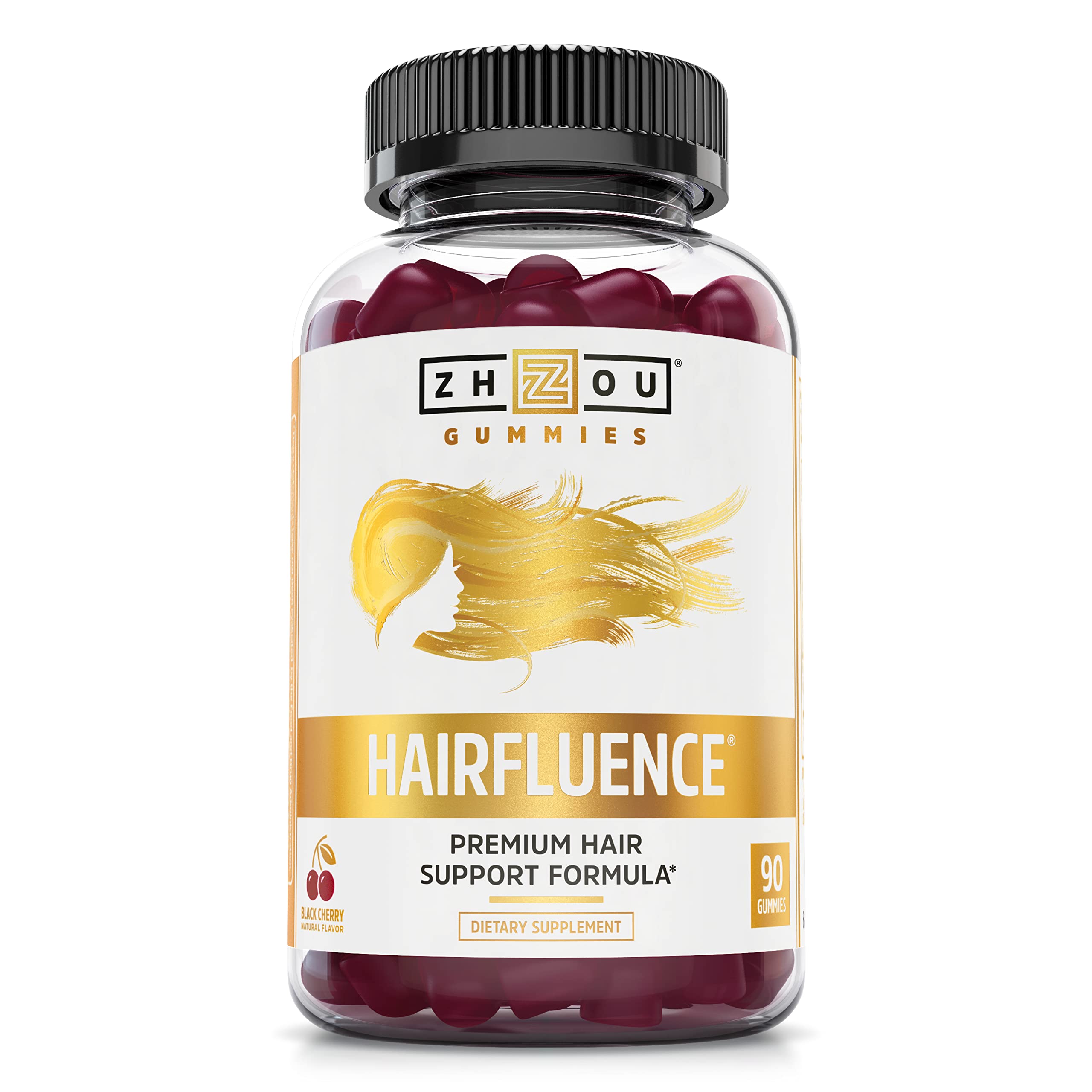 Zhou Nutrition Hairfluence Gummies, Premium Hair Growth Formula for Longer, Stronger, Healthier Hair, 30 Servings, Multi, 90 Count