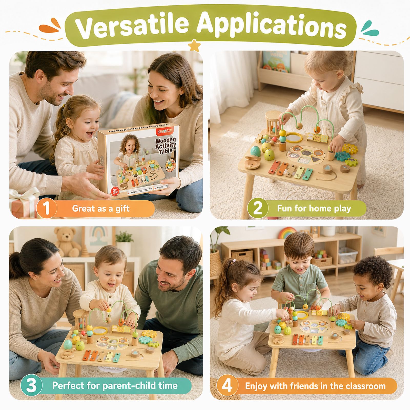 Atoylink Table d'Activité Bébé en Bois, Jouet Montessori Bébé