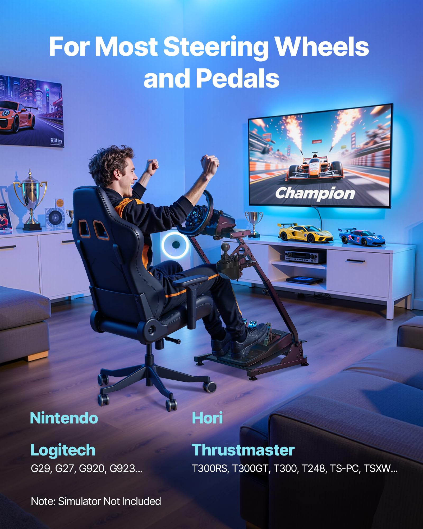 VEVOR Supporto Volante da Corsa Pieghevole Regolabile per Logitech G29 G27 G920 G923 Thrustmaster T300RS T300GT T248 TS-PC TSXW Gaming Cockpit