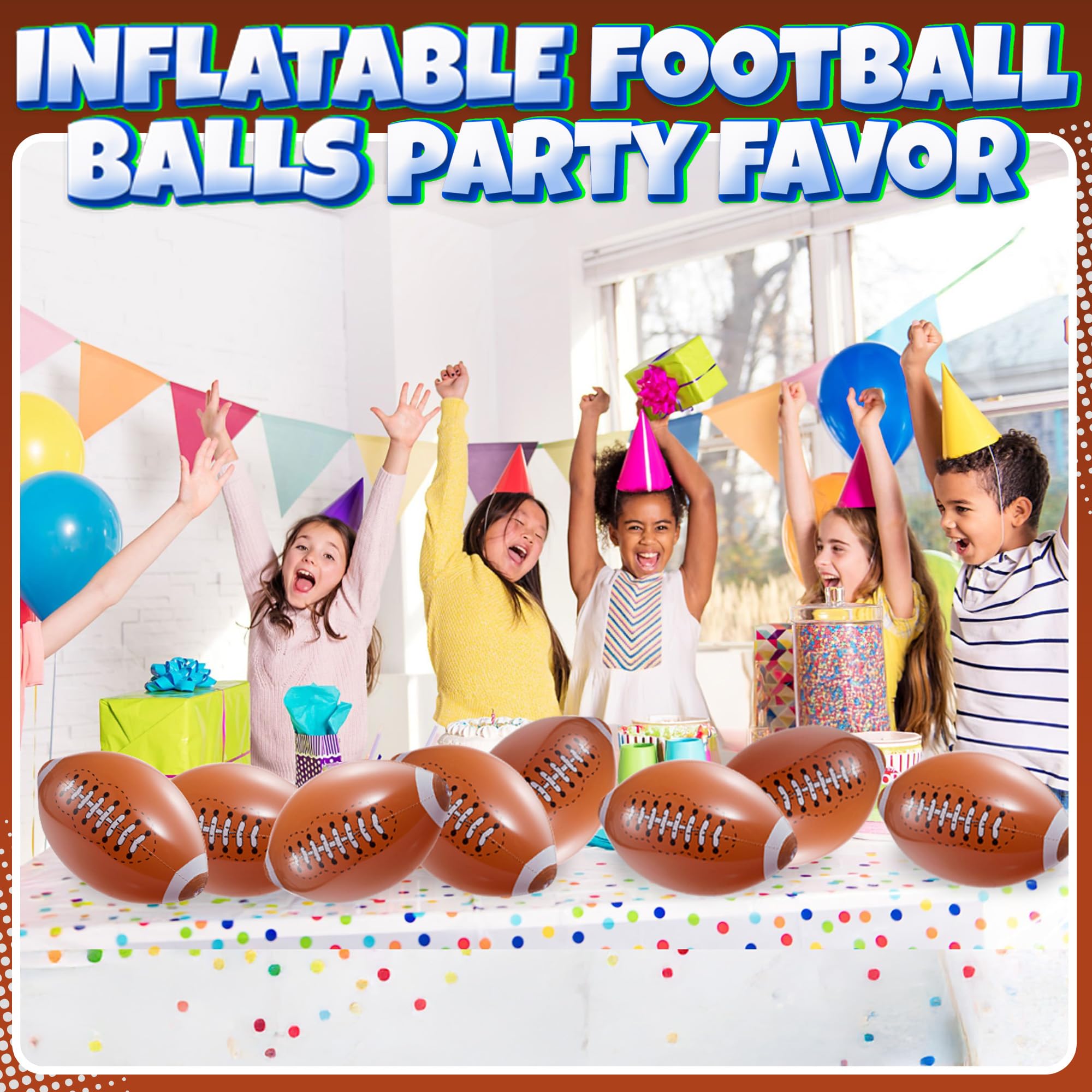 Bedwina 12-Pack 16" Inflatable Footballs for Football Party Decorations & Party Favors – Blow-Up Sports-Themed Beach Balls for Game Day & Birthday Supplies, Goodie Bag Stuffers