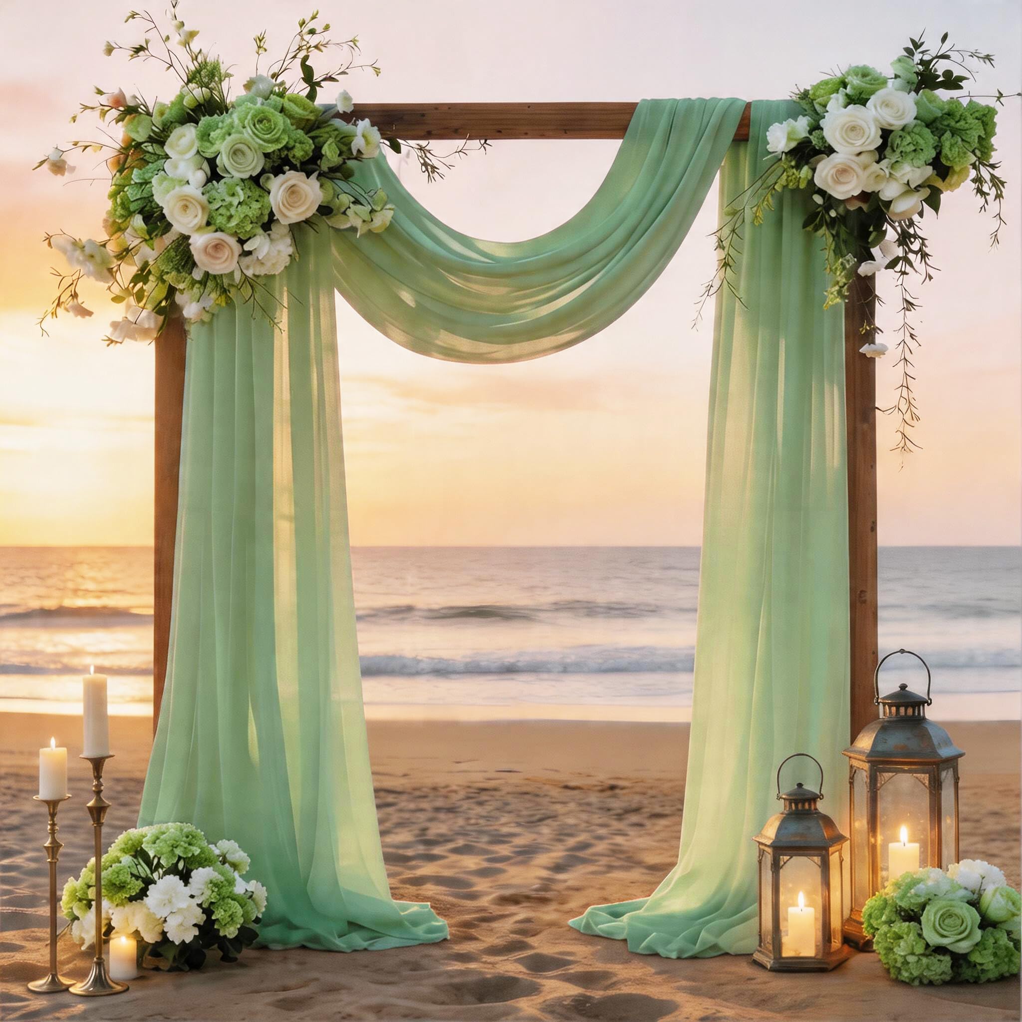 JKDMJF Sage Green Wedding Arch Draping Fabric 29'' X 20FT Sheer Tulle Fabric Chiffon Drapes for Wedding Arbor Ceremony Party Bridal Shower Swag Fabric Decoration | Sage Green 1 Panel