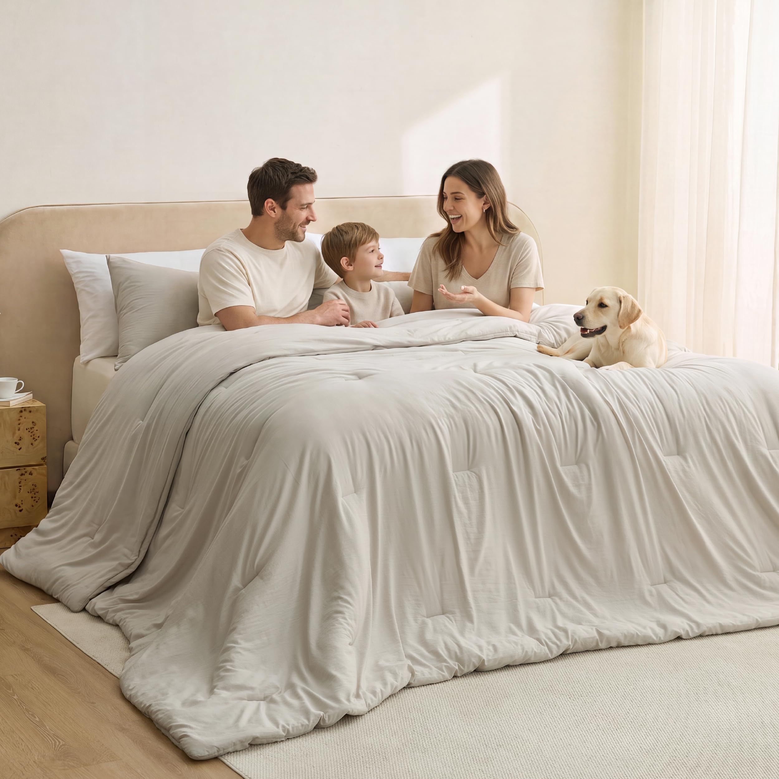 Bedsure Super King Comforter Prewashed Bedding Set 3Pcs Beige 120"x120" | GentleSoft, Built to last, all season, bedding, comforter set, warm yet lightweight, gift choice, OEKO-TEX