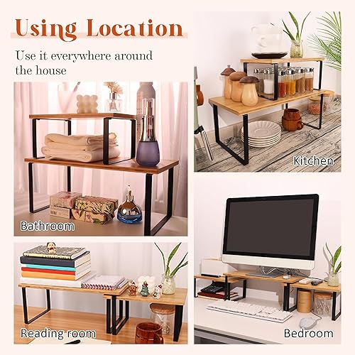 Miniatura 6 de Organizador de estante de gabinete de cocina, estantes de encimera, organizador apilable expandible para exhibición de especias, platos, tazas