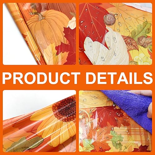 Miniatura 4 de CIEOVO 3 manteles de otoño de Acción de Gracias, hojas de arce, desechables, de plástico, para otoño, Acción de Gracias, decoración de mesa de
