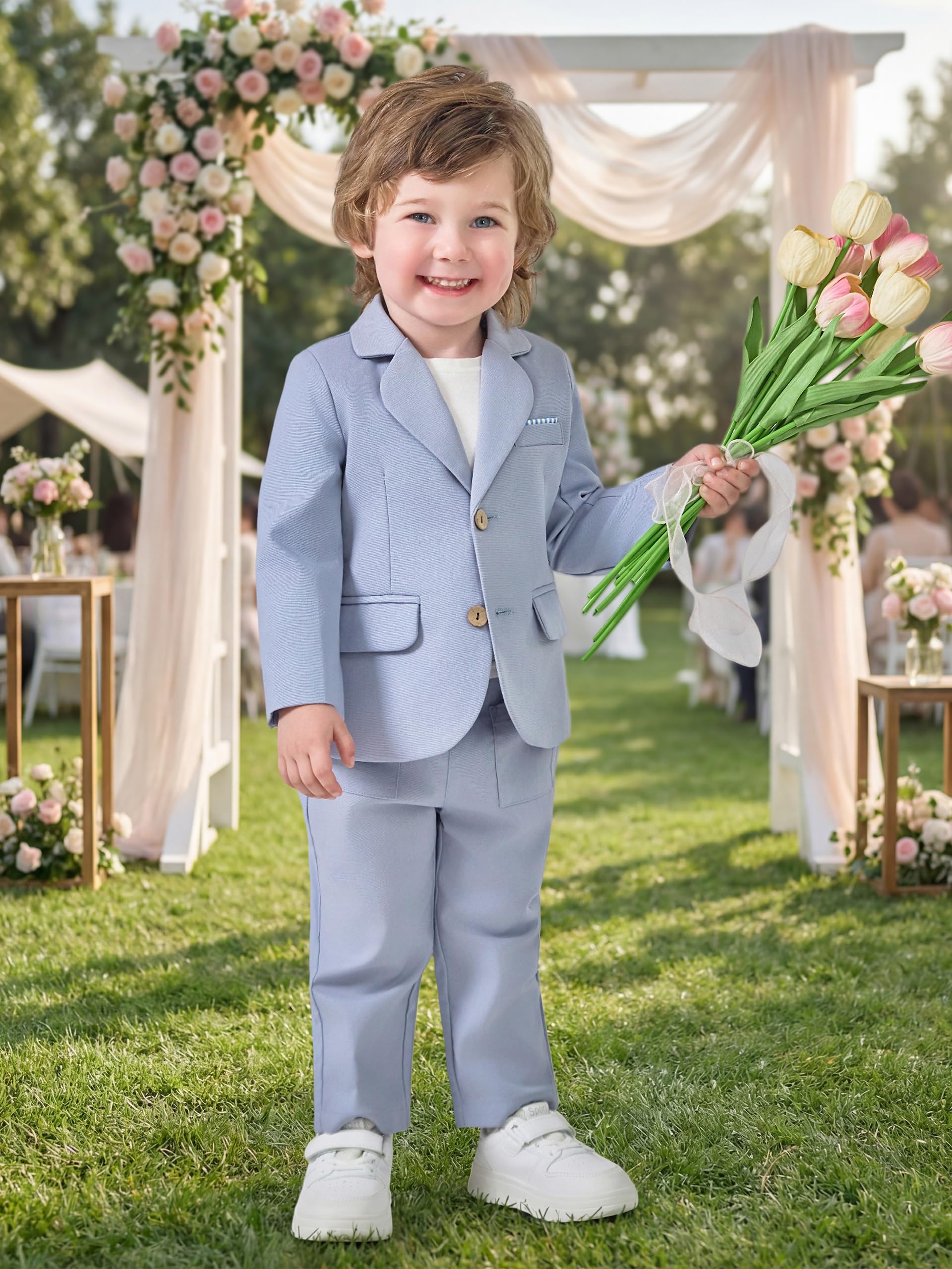 Volunboy Baby Jungen Anzug 2-teilig Blazer & Hose Set aus Baumwolle & Leinen Smoking für Hochzeit & Taufe