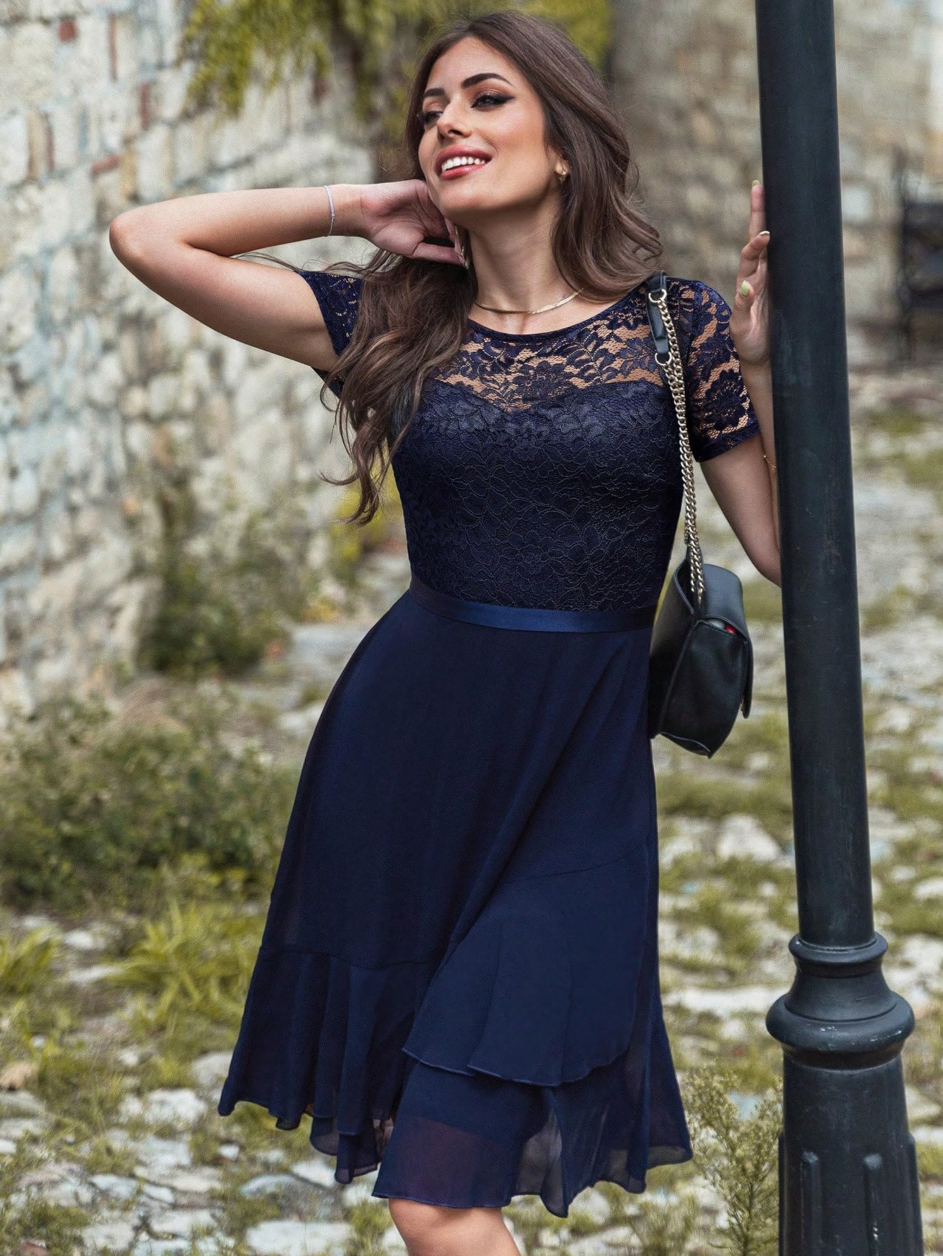 chinese dress ladies Black Contrast Lace Top Strappy Bodycon Midi Dress – AX Paris