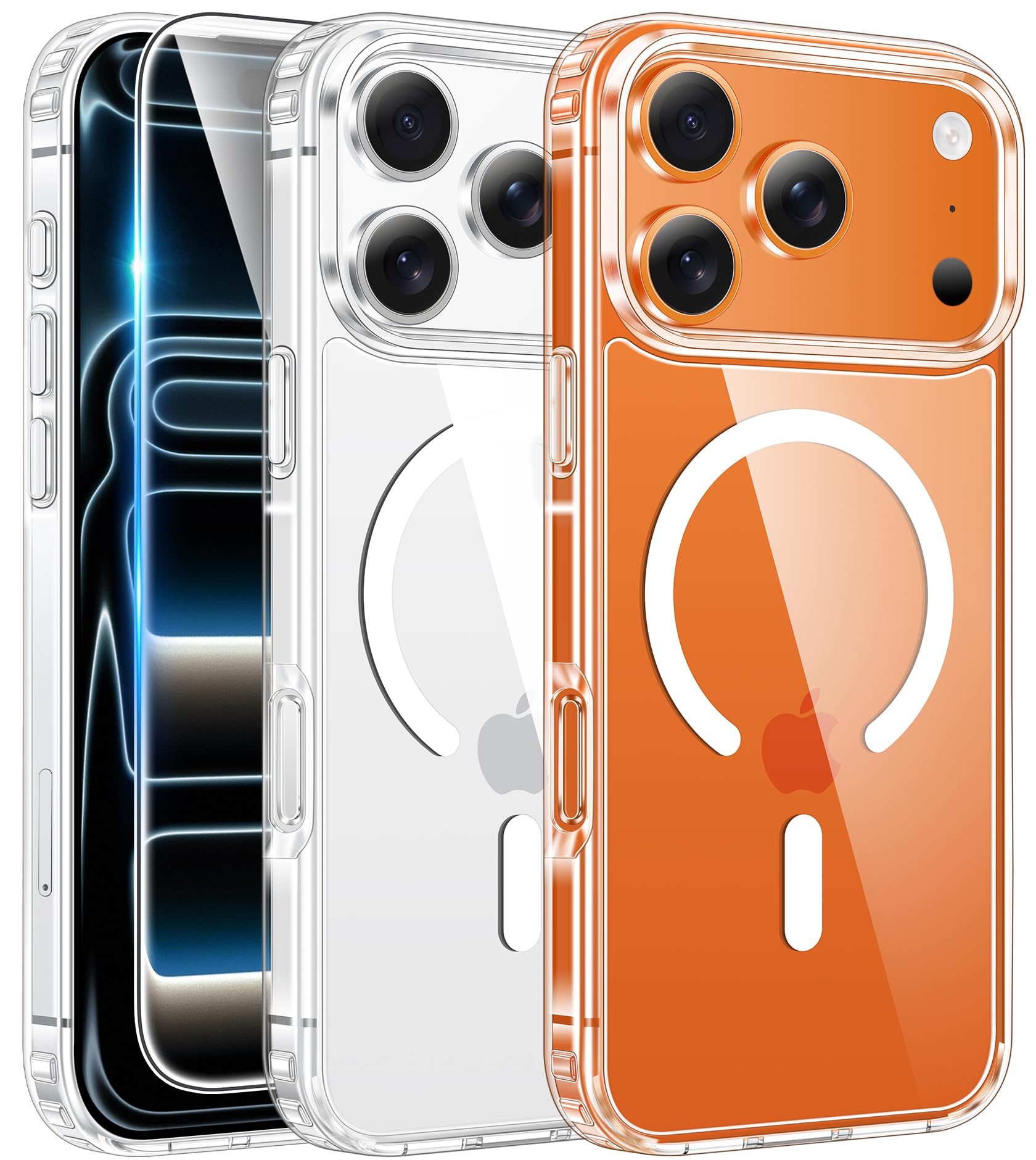 Photo 1 of FNTCASE for iPhone 17 Pro Case, Compatible with Magsafe, Clear Transparent Magnetic Shockproof Protective Rugged Phone Cover with Screen Protector - 6.3 inch (A-Clear)